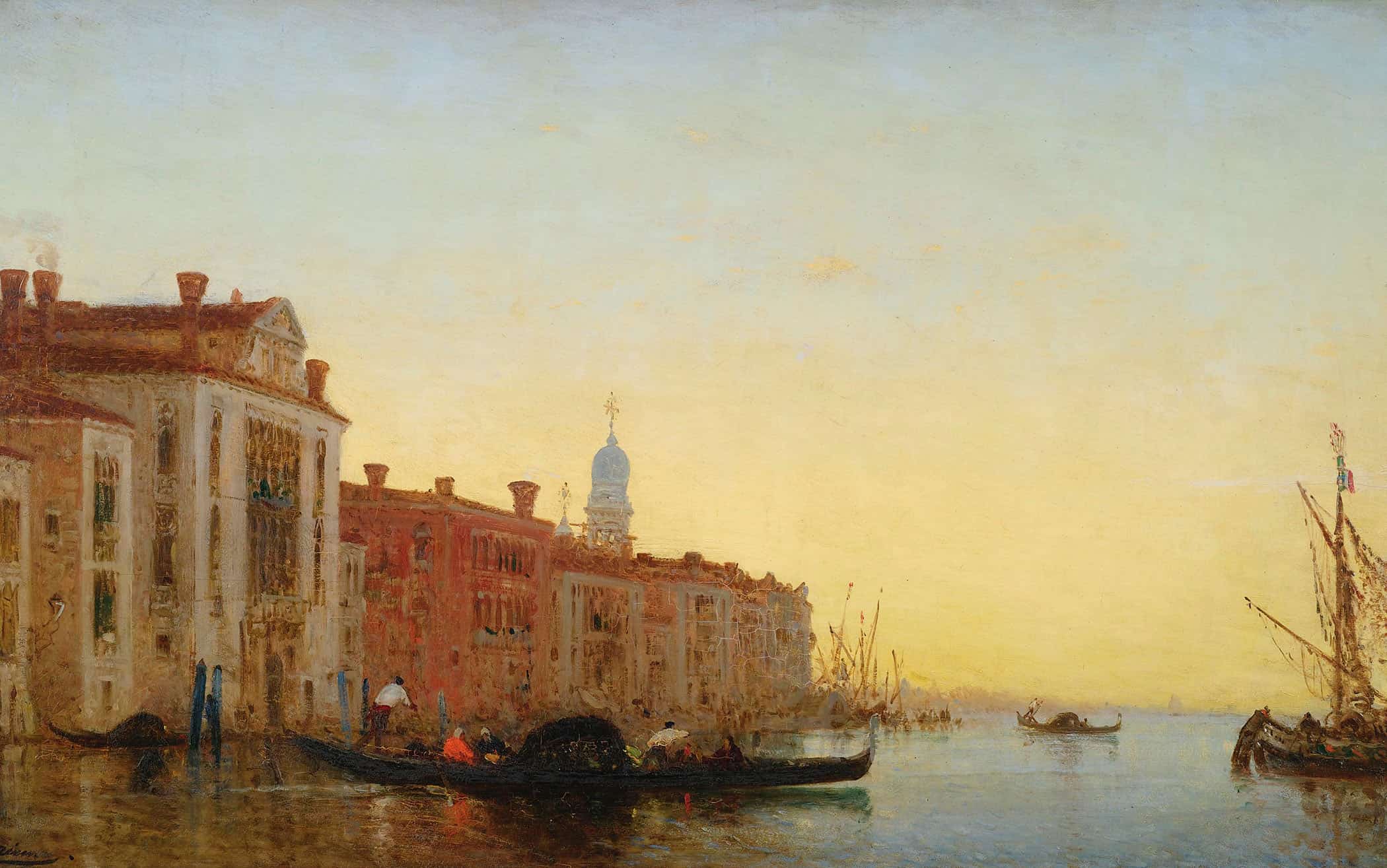 Gondole Traversant Lentree Du Grand Canal by Felix Ziem