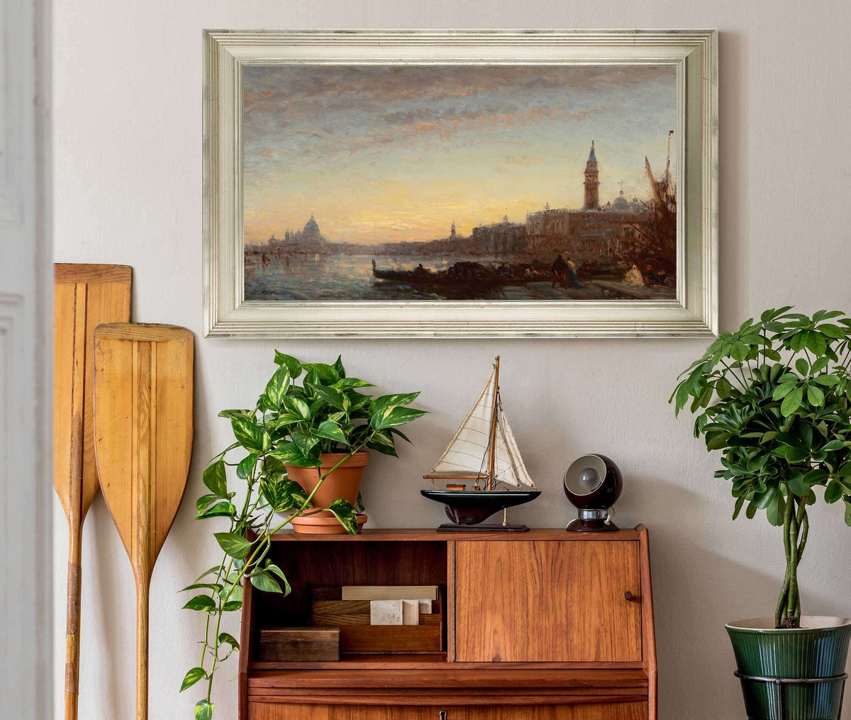 Gondoliers At Esclavons Quay Venice by Felix Ziem