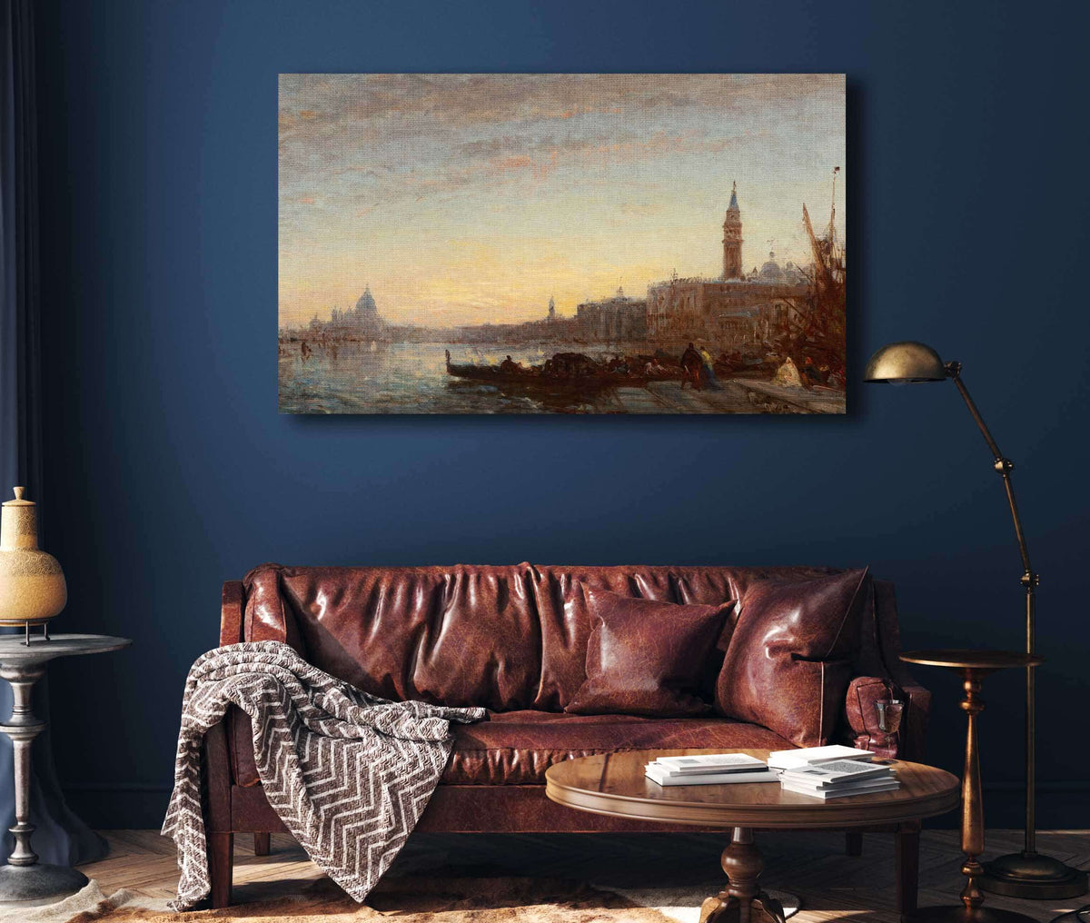 Gondoliers At Esclavons Quay Venice by Felix Ziem