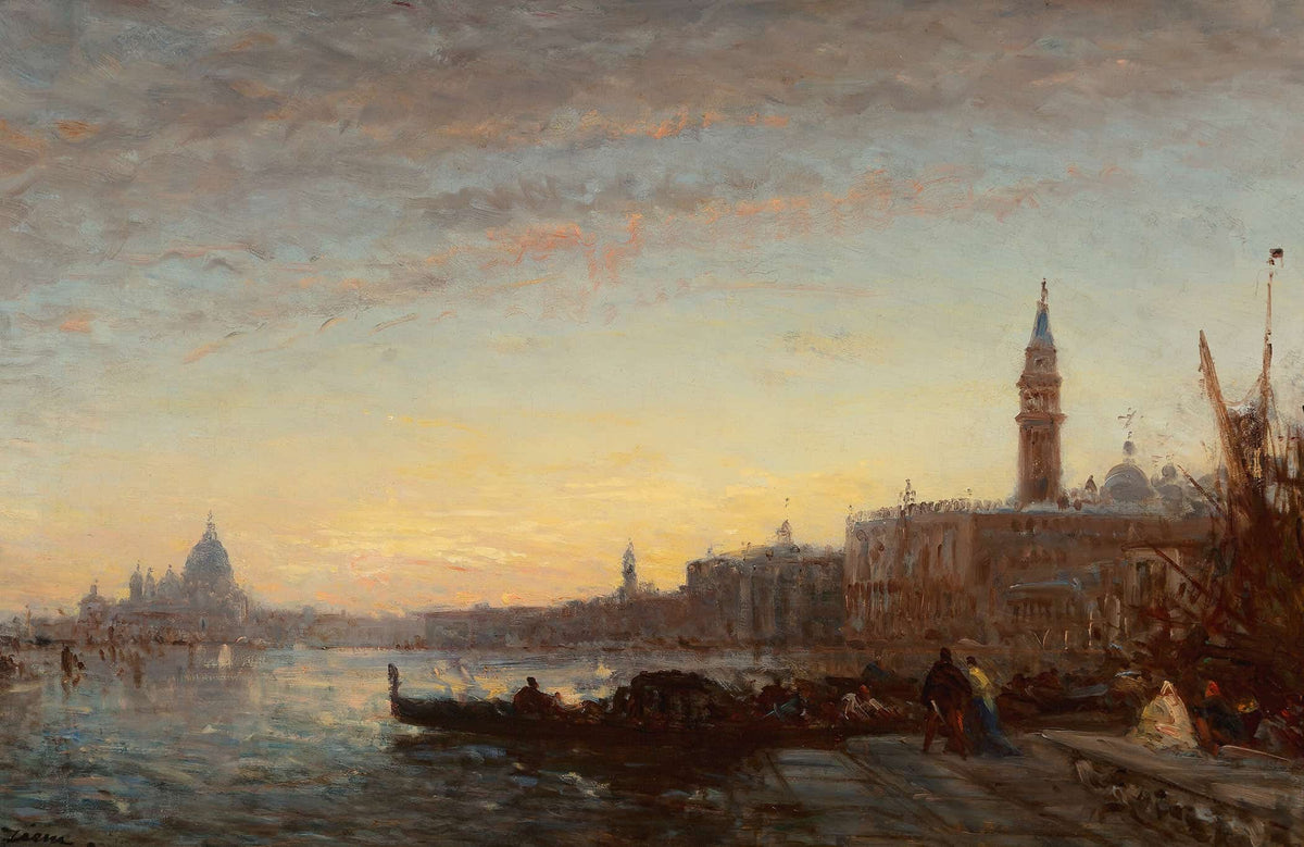 Gondoliers At Esclavons Quay Venice by Felix Ziem