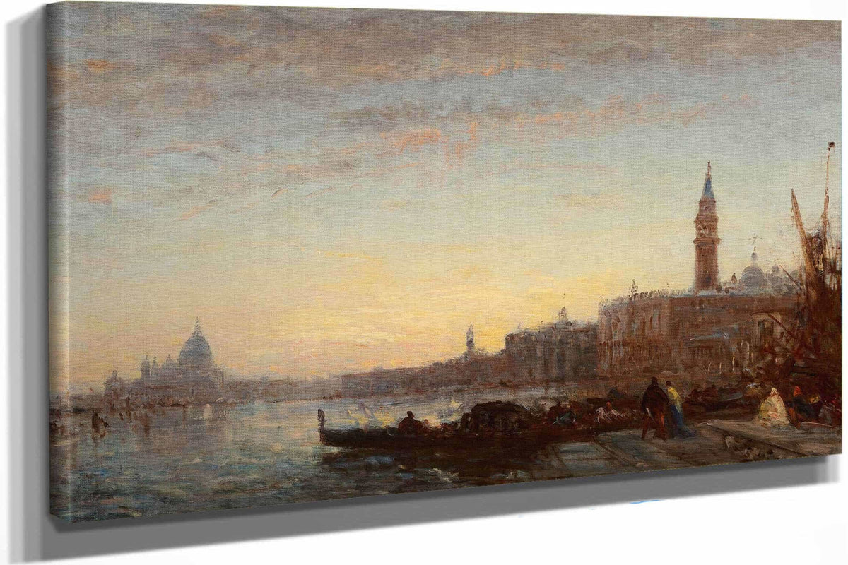 Gondoliers At Esclavons Quay Venice by Felix Ziem