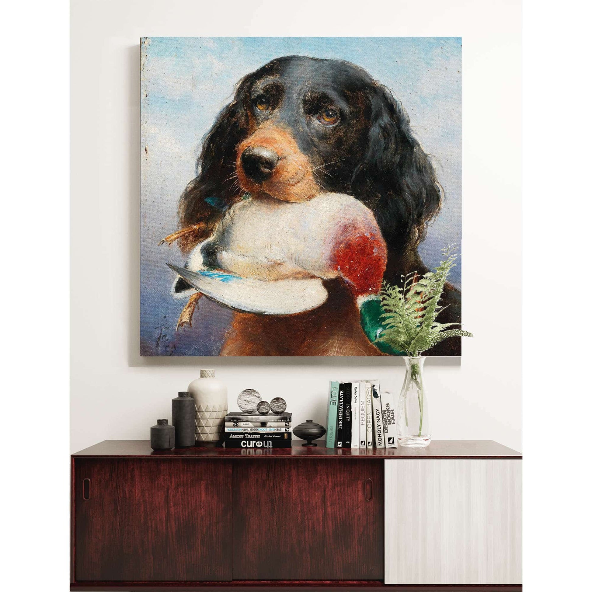 Gordon Setter With Mallard Duck by Carl Reichert