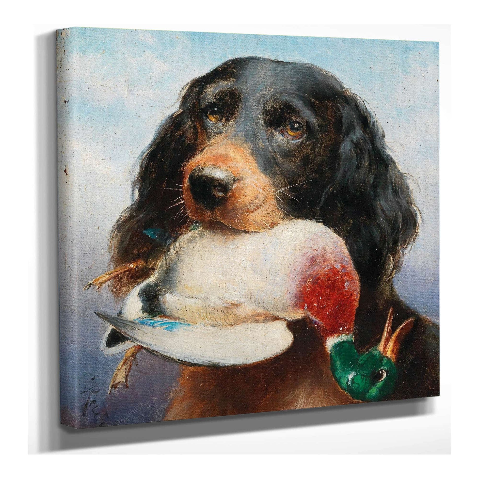 Gordon Setter With Mallard Duck by Carl Reichert
