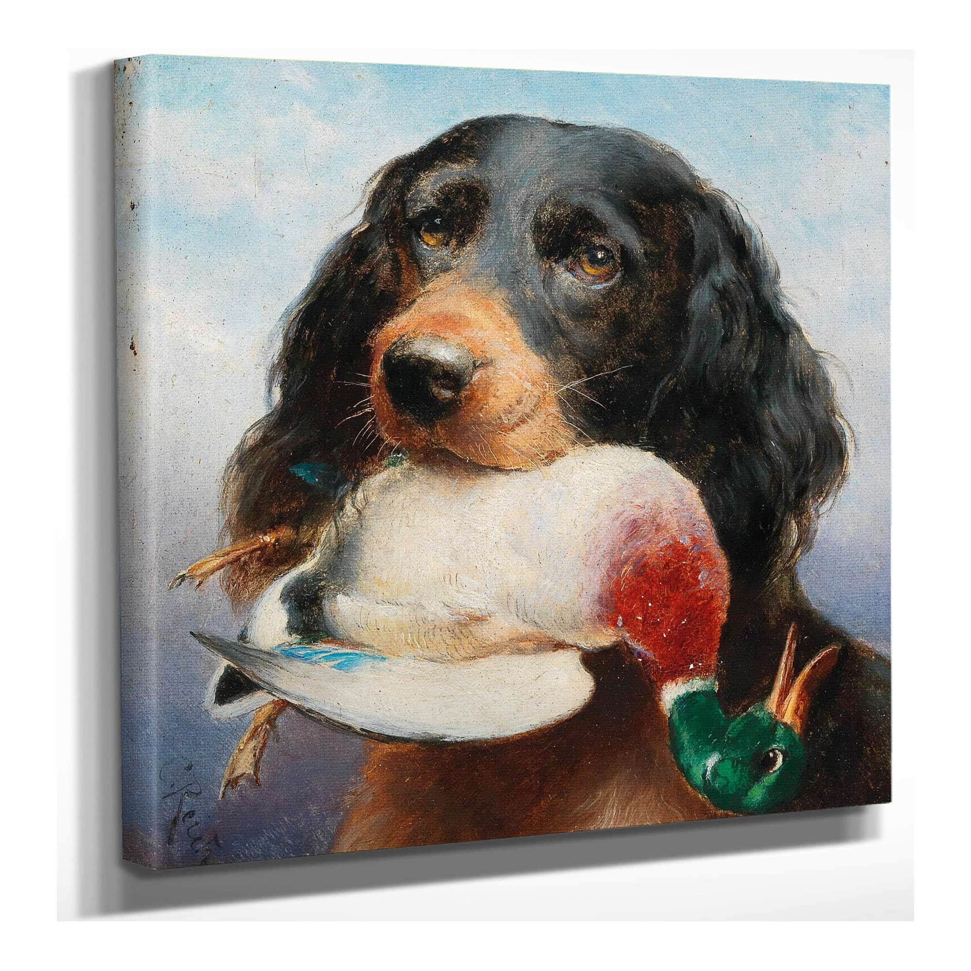 Gordon Setter With Mallard Duck by Carl Reichert
