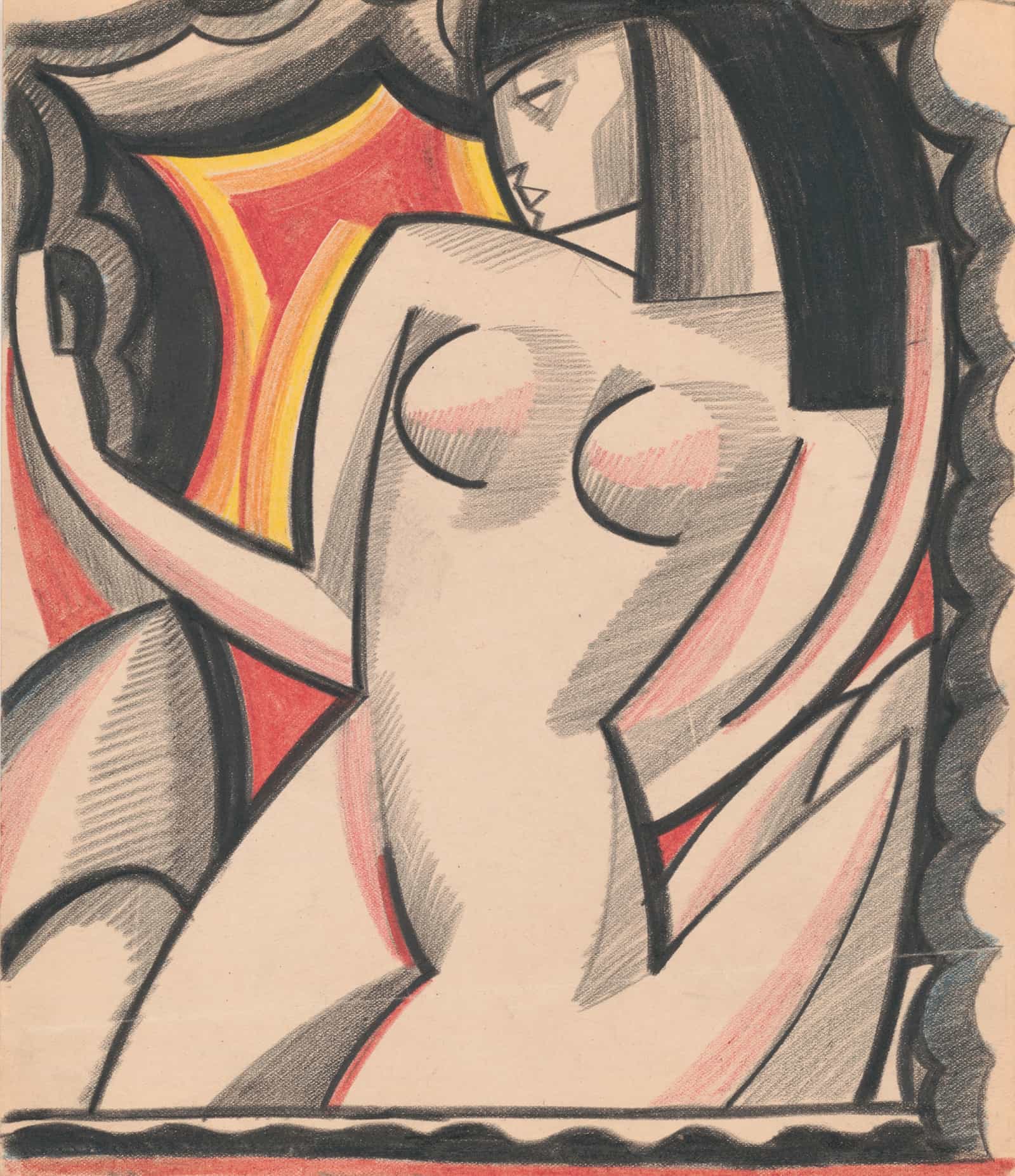 Graphic Design Of Nude Female Cubist Composition Drawing by Winold Reiss