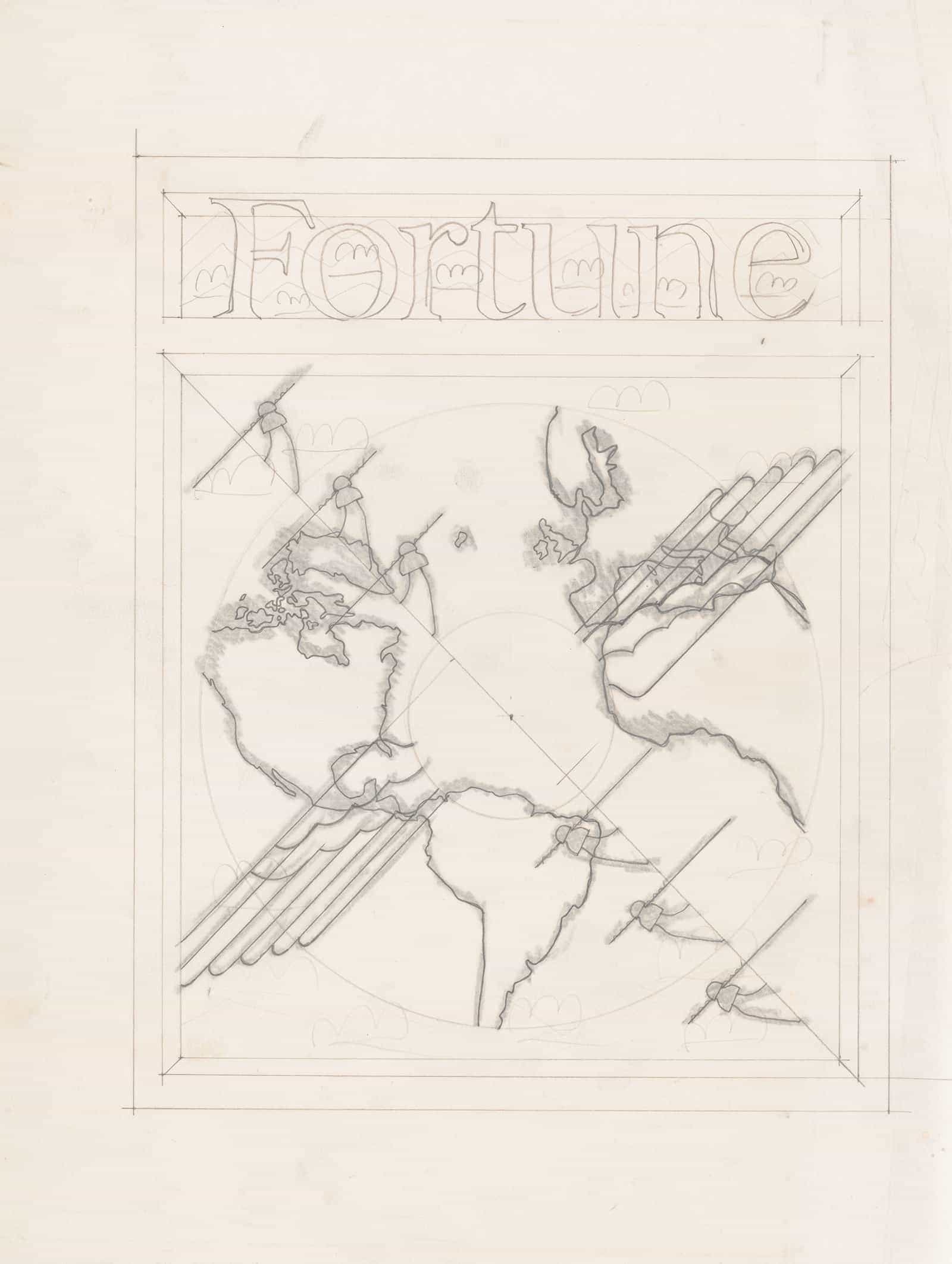 Graphic Designs For Fortune Magazine Study Of Telephone Poles by Winold Reiss