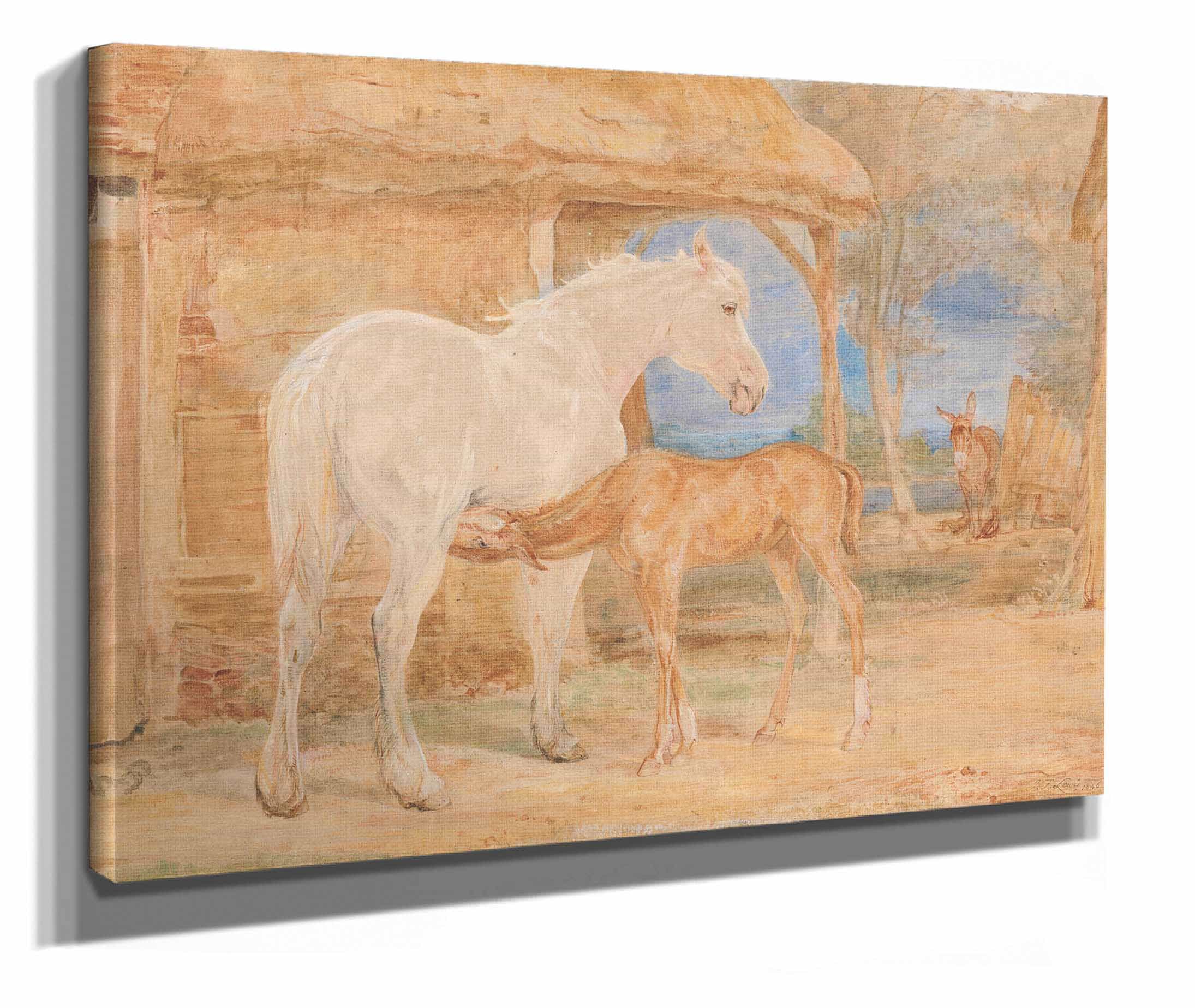 Gray Mare And A Chestnut Foal by John Frederick Lewis