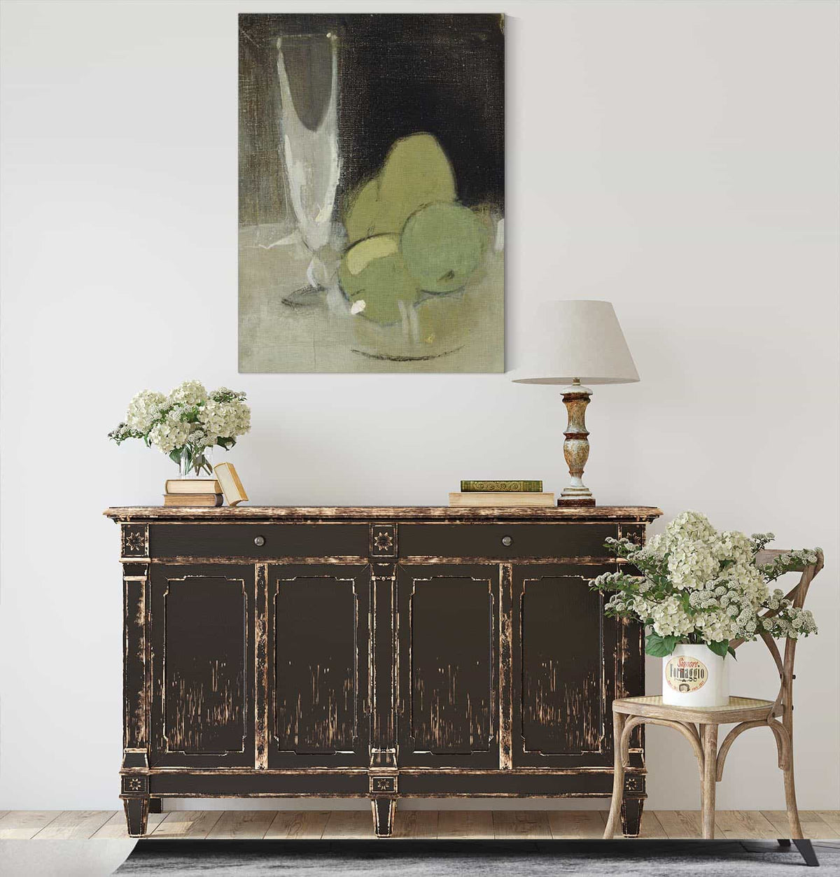 Green Apples And Champagne Glass by Helene Schjerfbeck