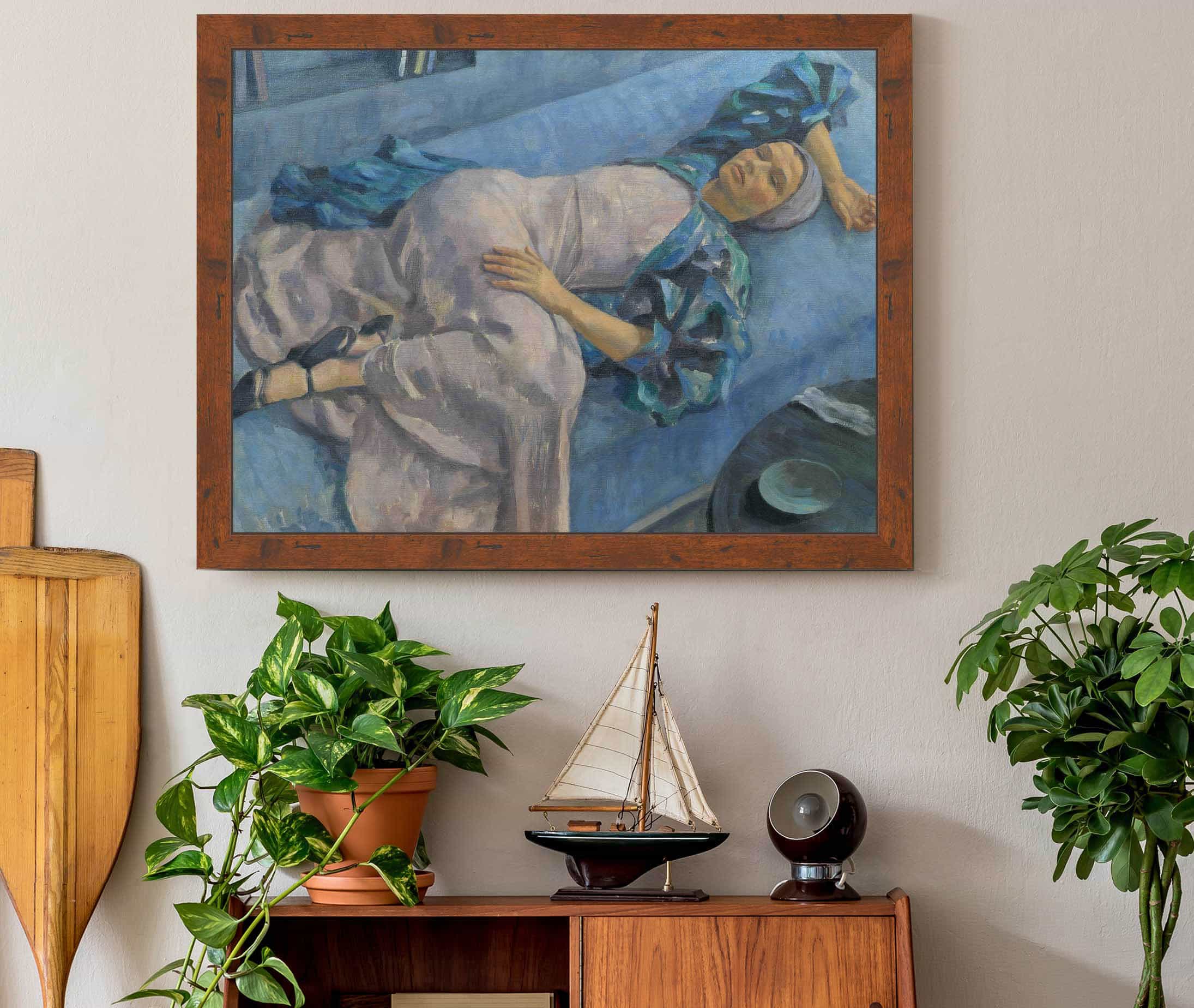 Grete Gamerith Auf Blauer Couch by Walther Gamerith