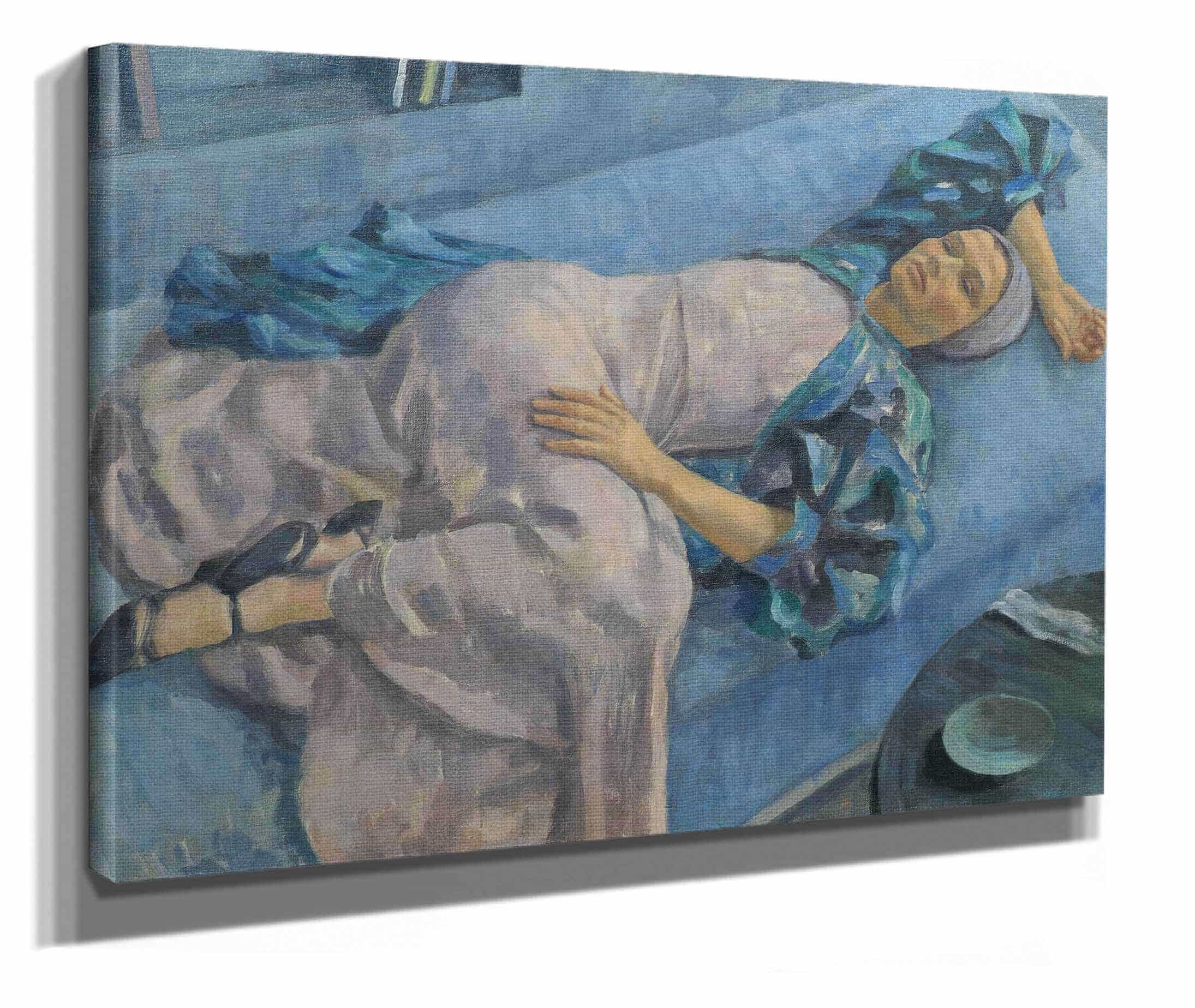 Grete Gamerith Auf Blauer Couch by Walther Gamerith