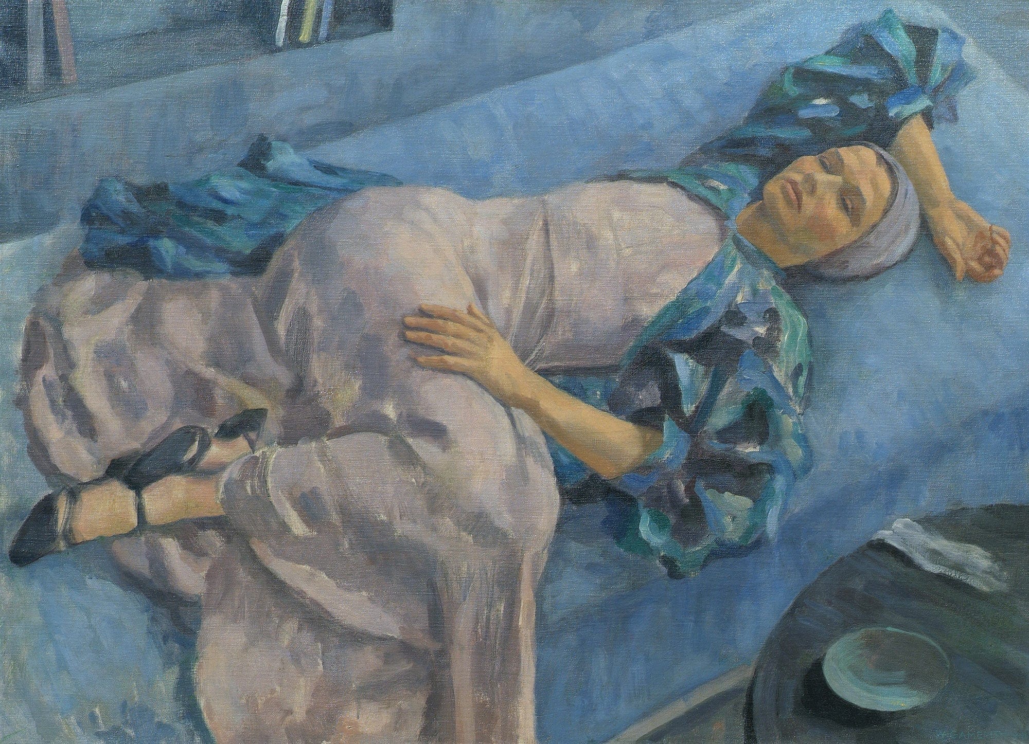 Grete Gamerith Auf Blauer Couch by Walther Gamerith