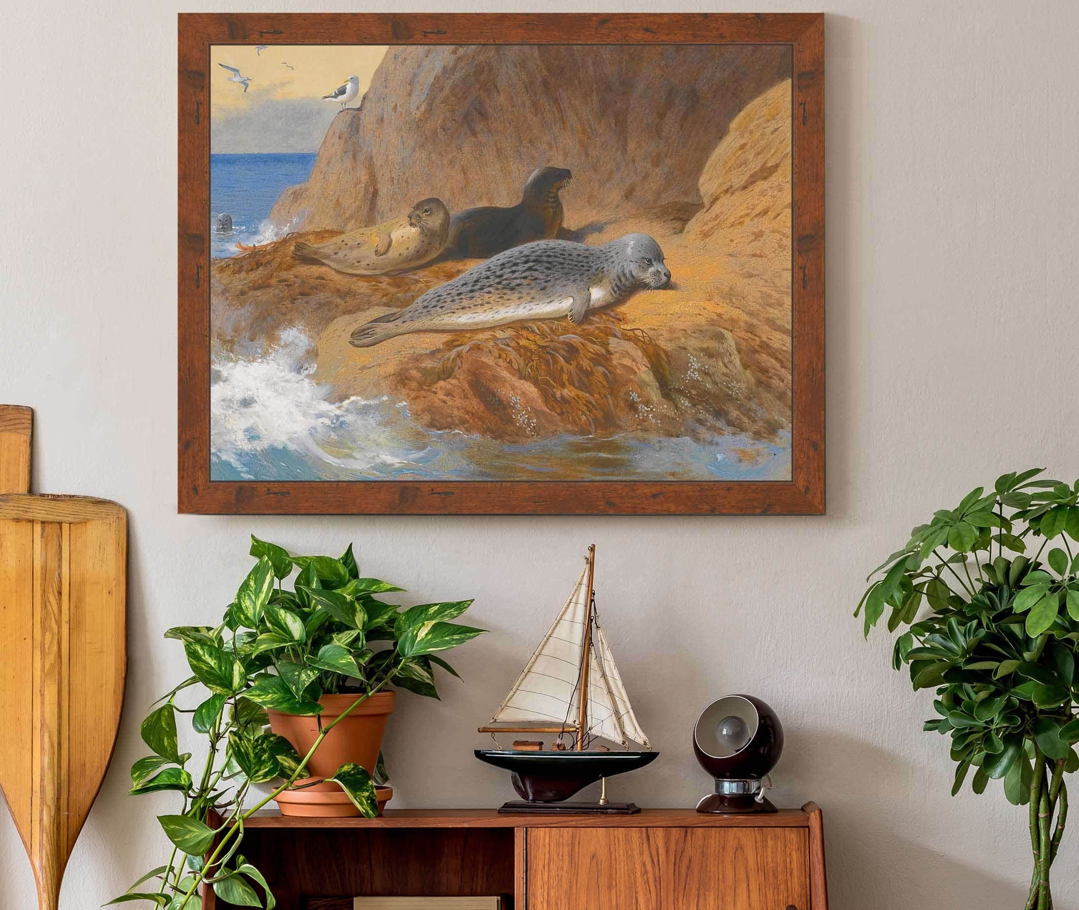 Grey And Harbour Seals At Rest by Archibald Thorburn