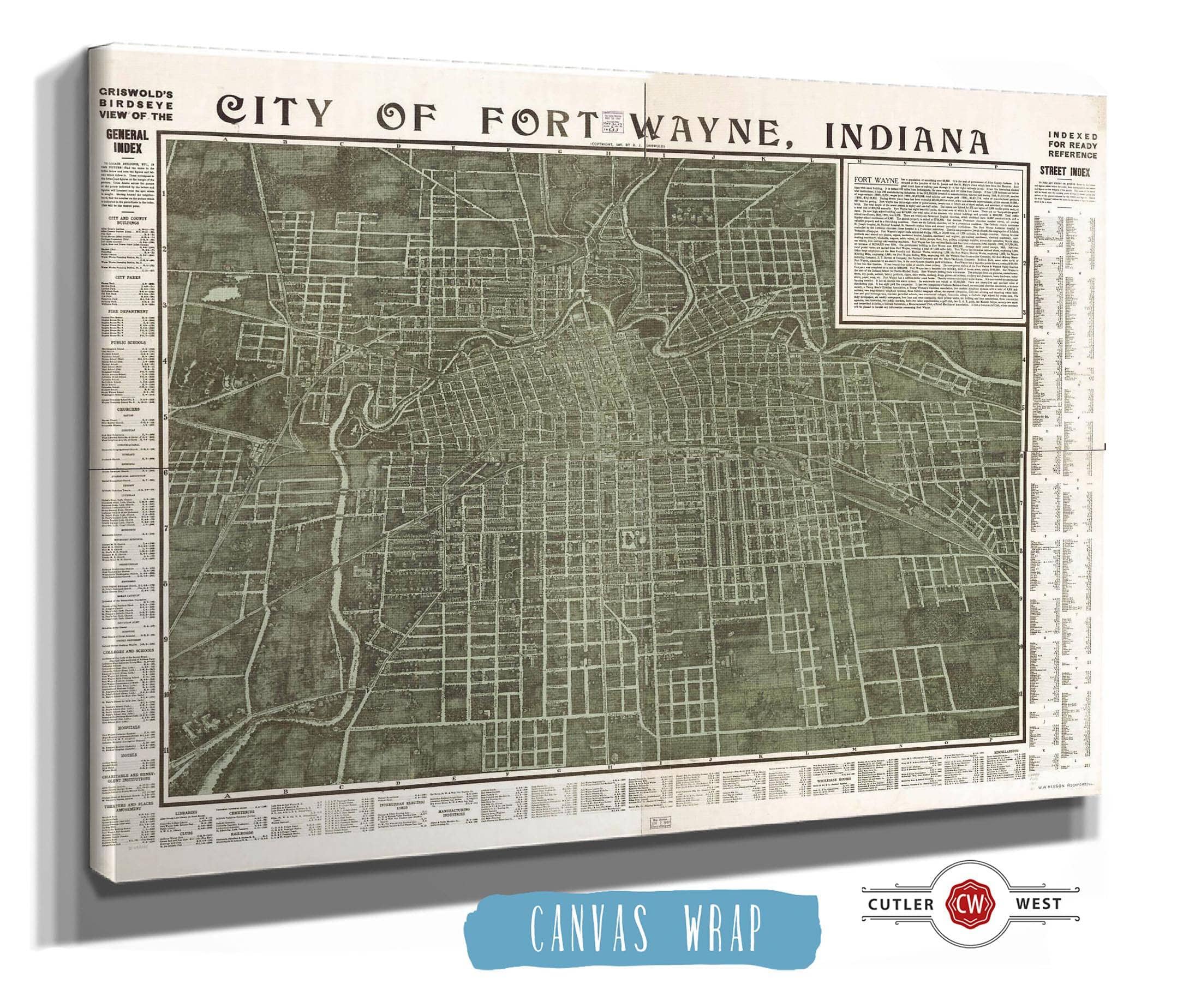 Griswolds Birdseye View Of The City Of Fort Wayne Indiana Indexed For Ready Reference State of Indiana