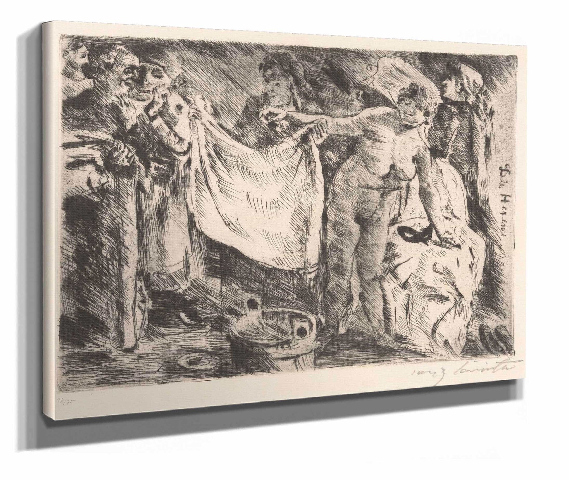 Groep Vrouwen Waarvan Een Naakt En Een Ander Een Doek Omhooghoudend by Lovis Corinth