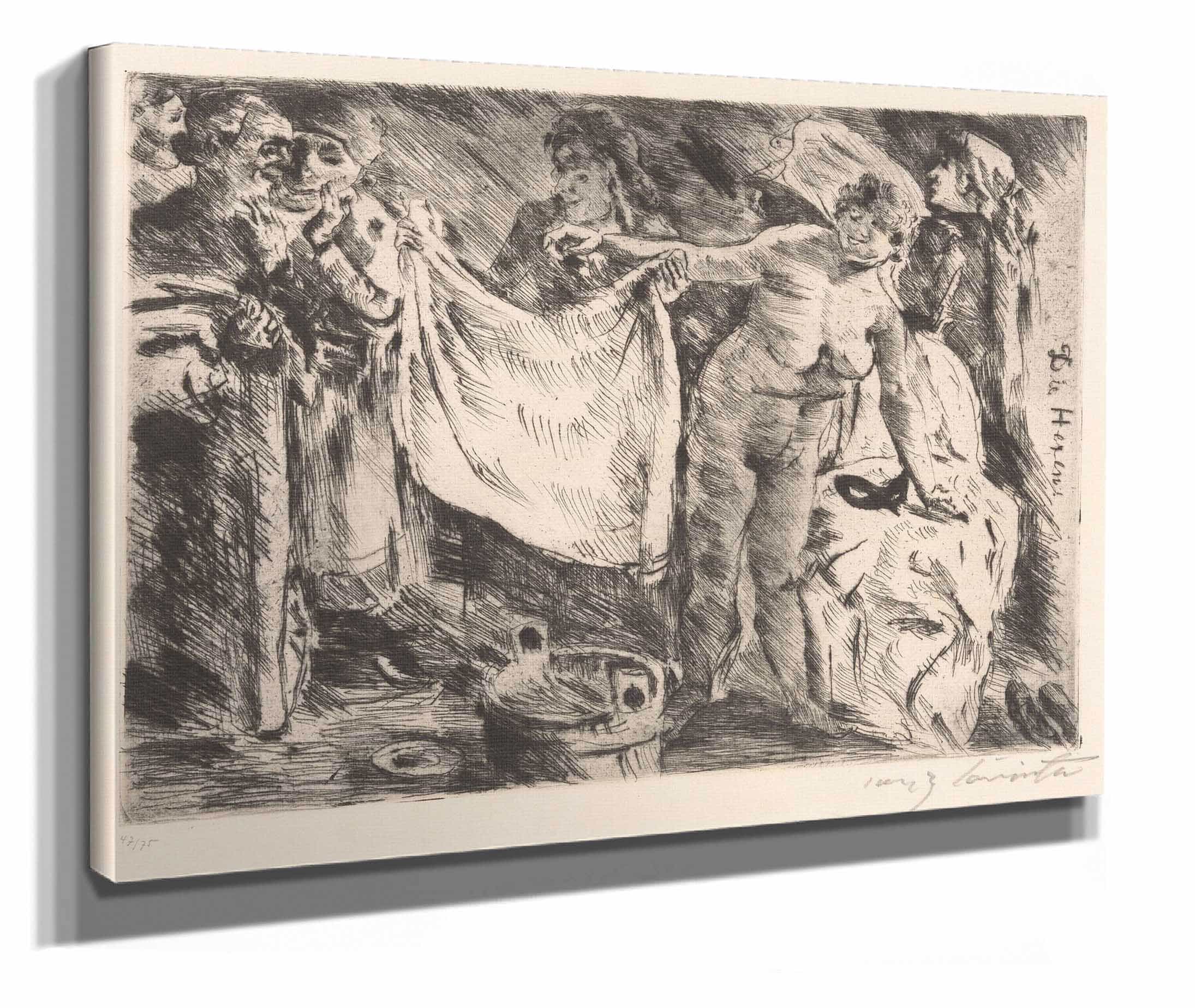 Groep Vrouwen Waarvan Een Naakt En Een Ander Een Doek Omhooghoudend by Lovis Corinth