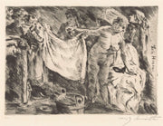 Groep Vrouwen Waarvan Een Naakt En Een Ander Een Doek Omhooghoudend by Lovis Corinth