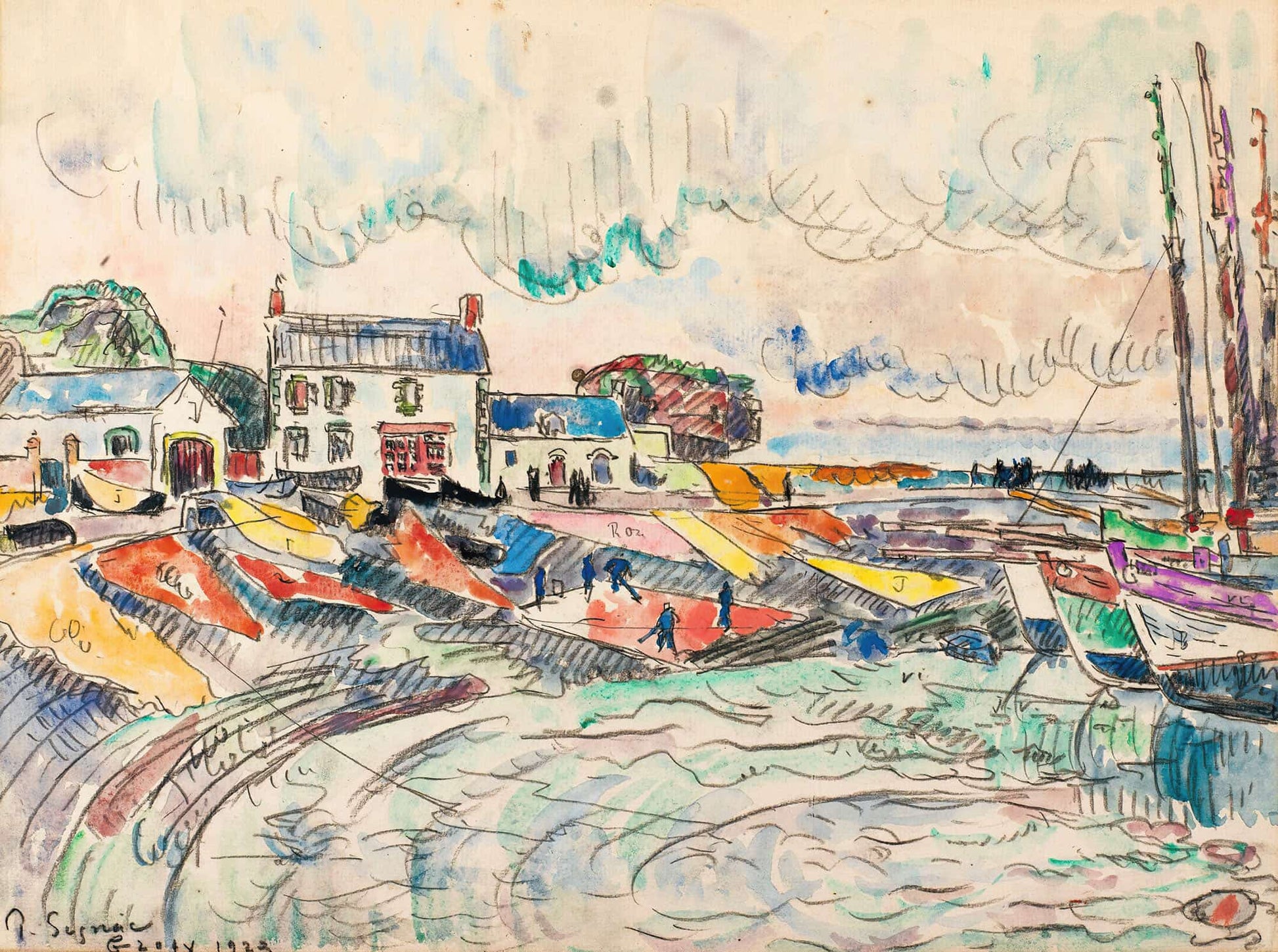 Groix Le Nettoyage Des Voiles by Paul Signac