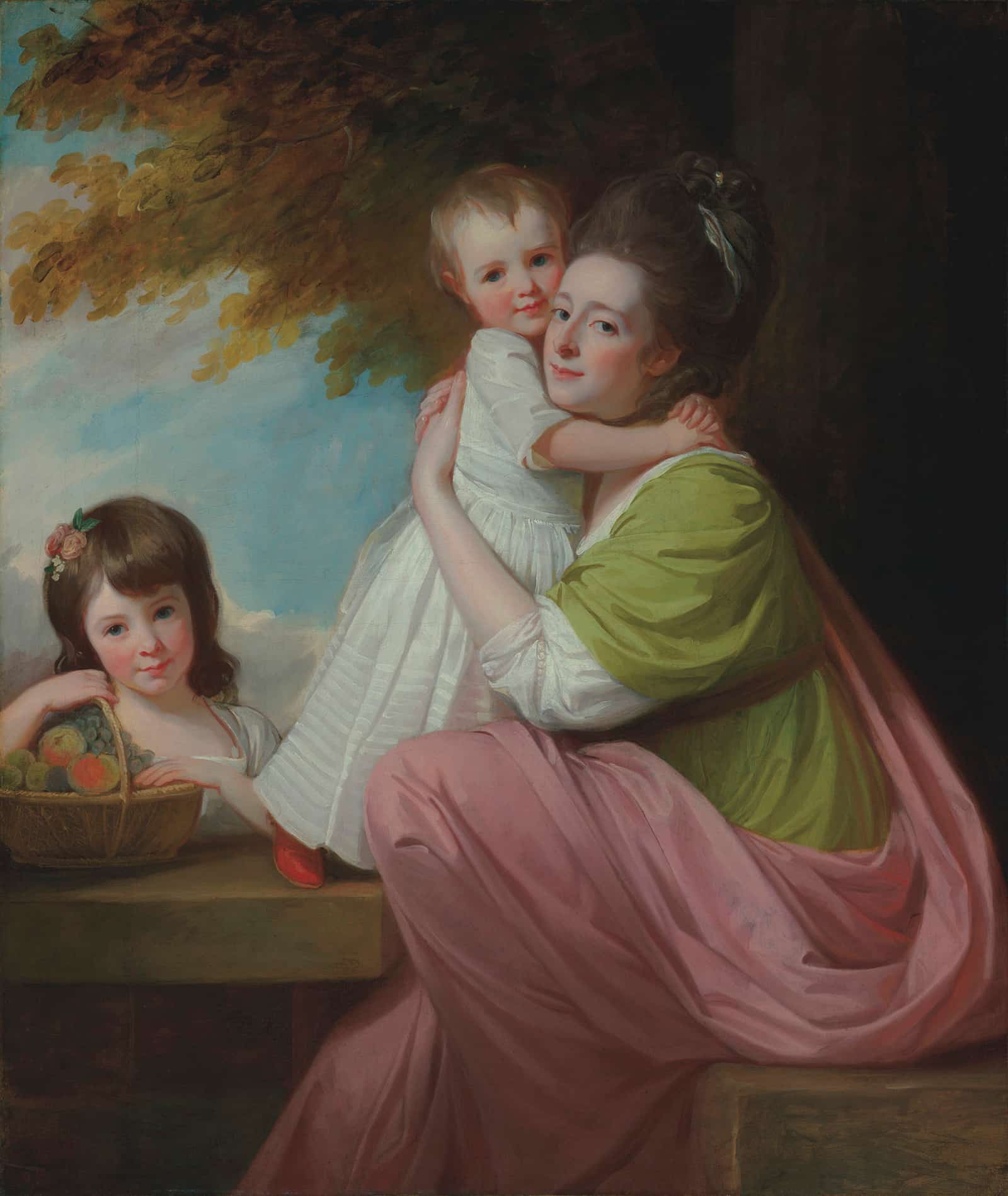 Group Portrait Of Dorothy Stables With Her Daughters Harriet And Maria In A Wooded Landscape by George Romney