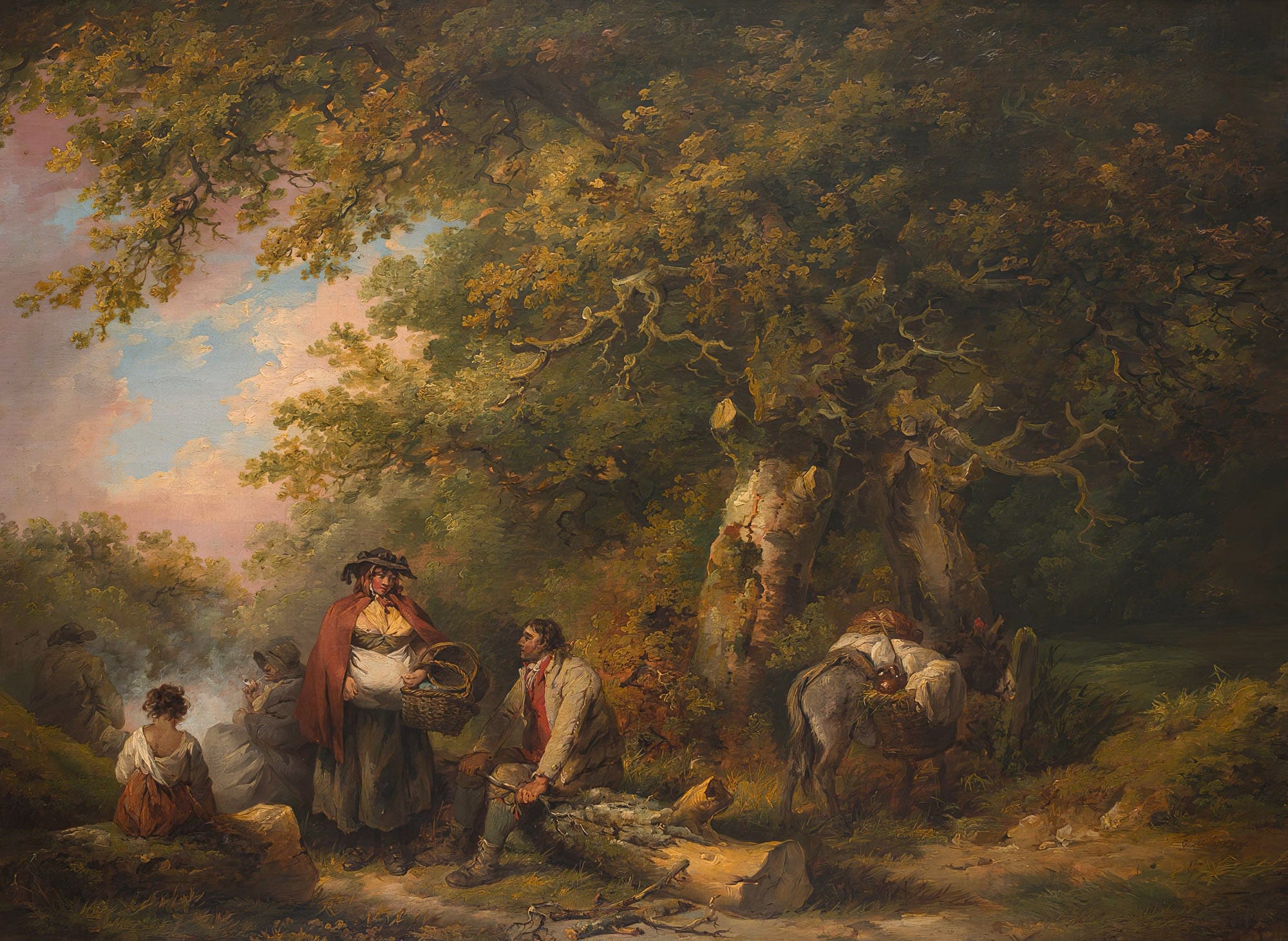 Gypsy Encampment With Seated Man Breaking Firewood by George Morland