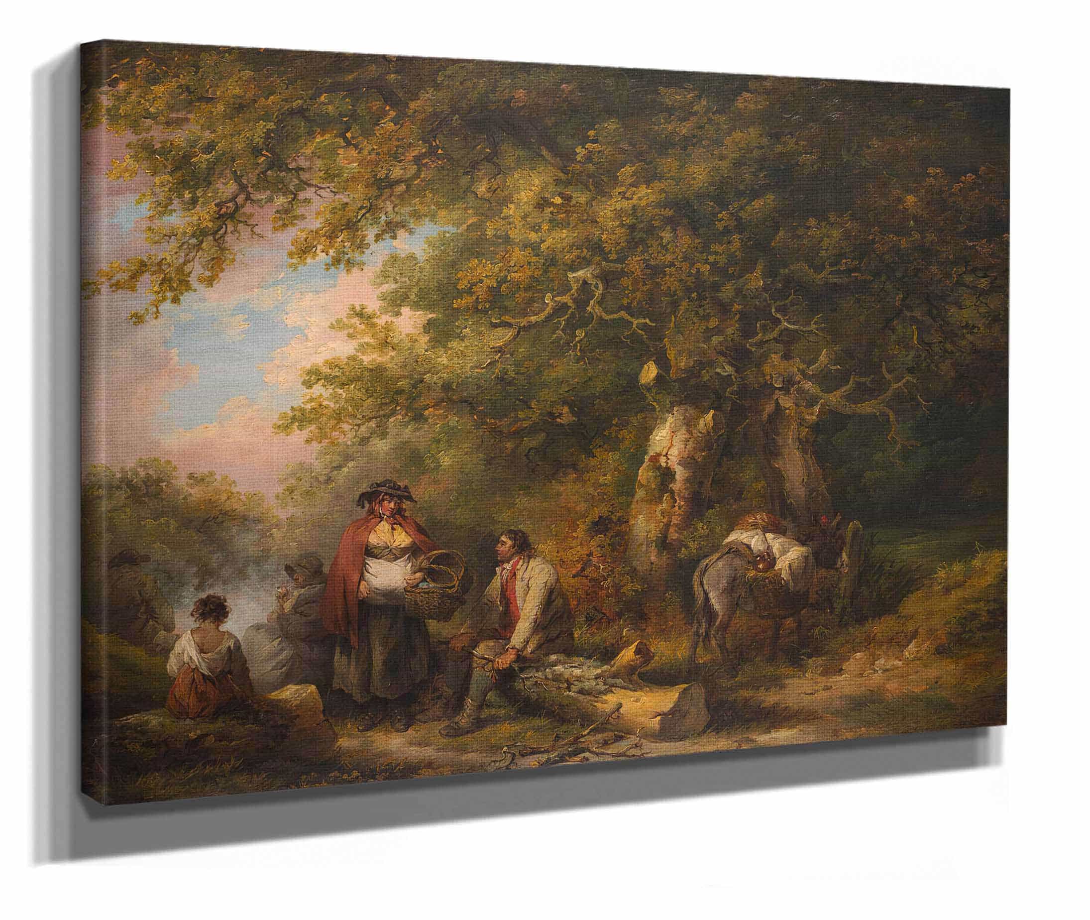 Gypsy Encampment With Seated Man Breaking Firewood by George Morland