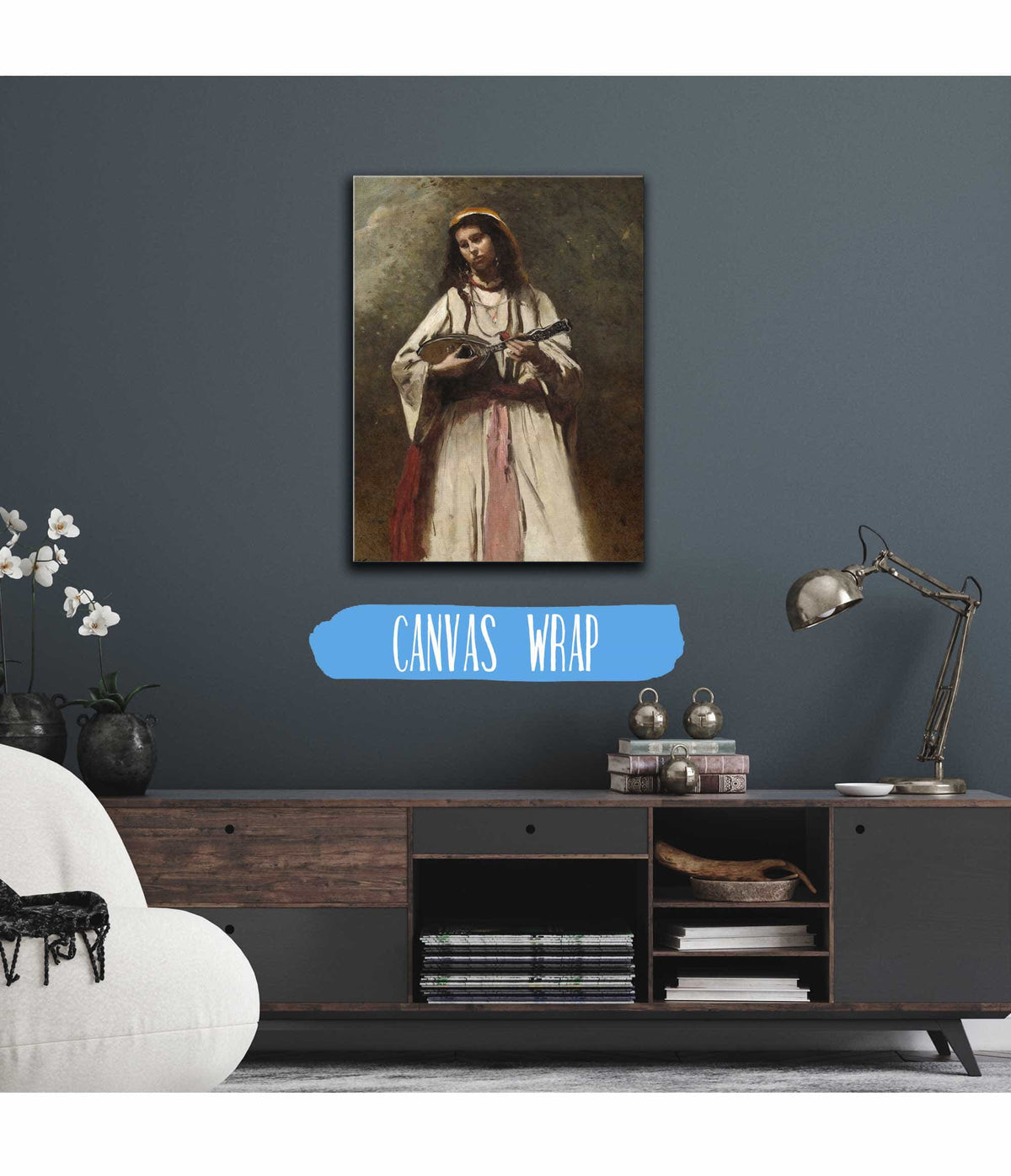 Gypsy Woman With Mandolin by Jean Baptiste Camille Corot