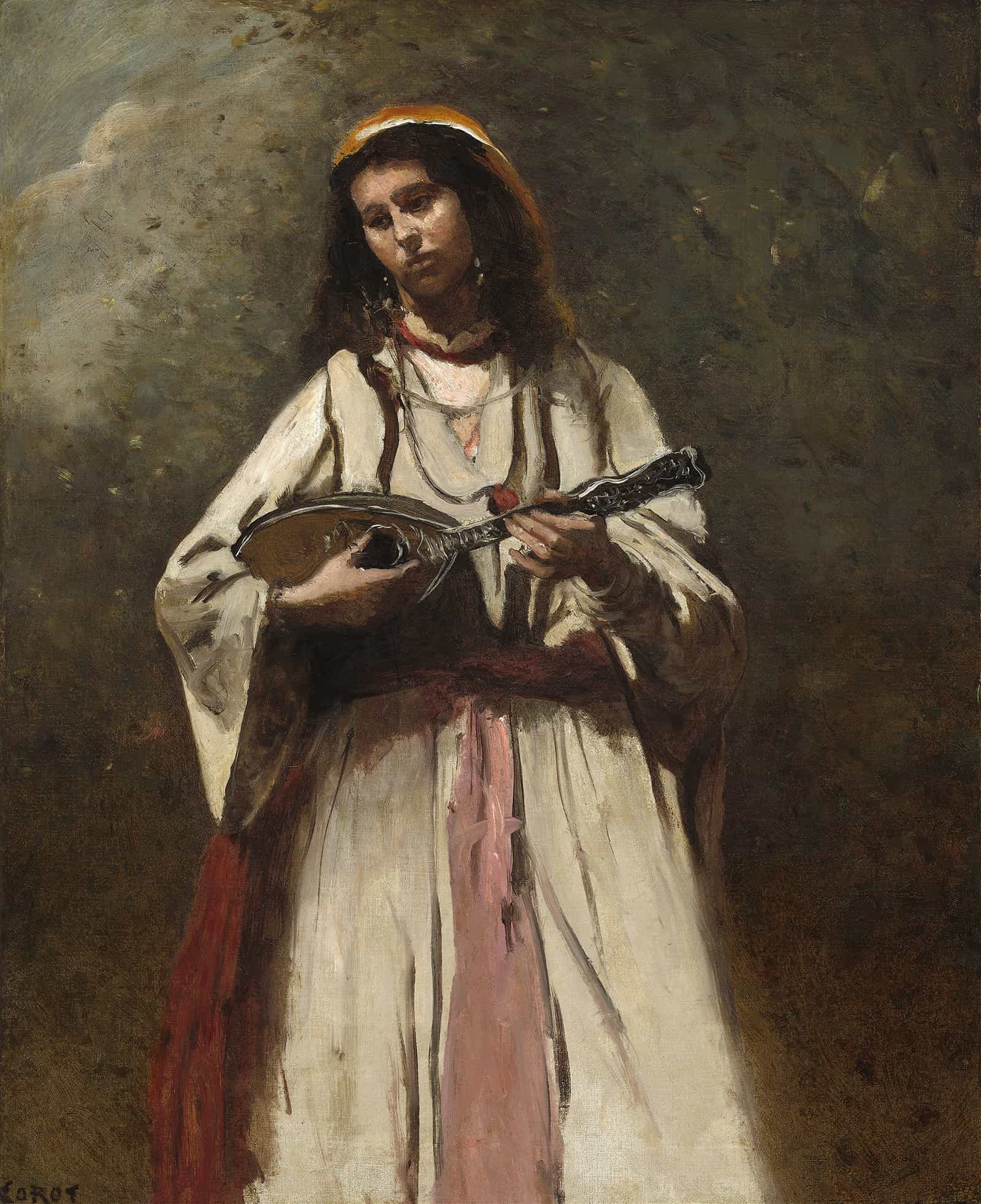 Gypsy Woman With Mandolin by Jean Baptiste Camille Corot