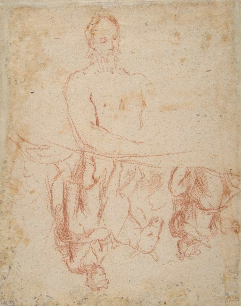 Half Length Study Of Bearded Nude Male Figure And A Man And Woman With Donkey   by Salvator Rosa
