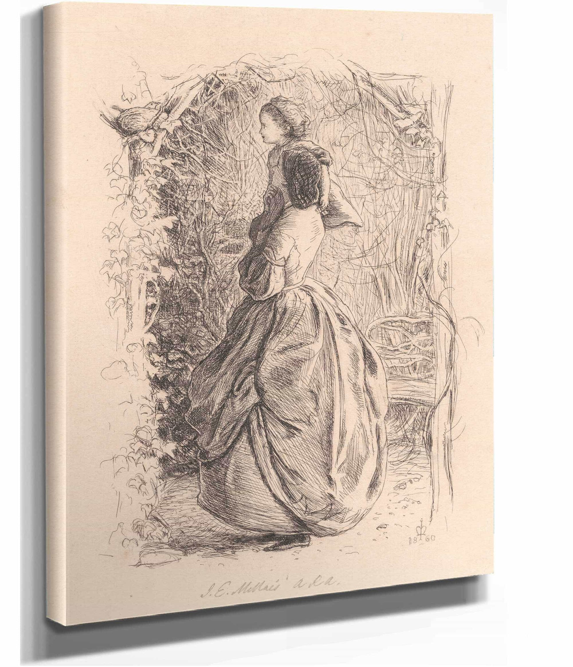 Happy Spring Time Woman And Child Looking At Bird In Nest by Sir John Everett Millais
