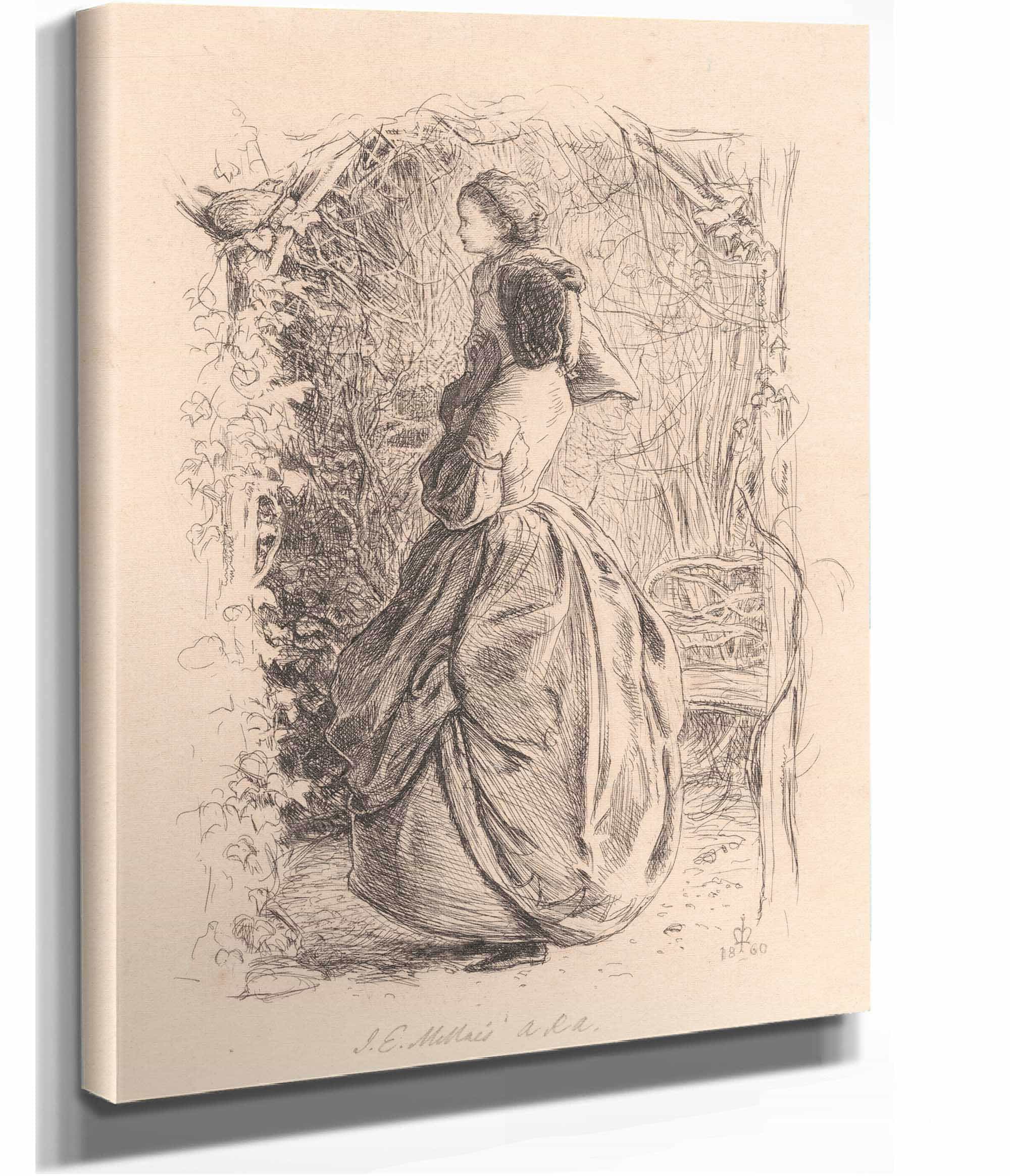 Happy Spring Time Woman And Child Looking At Bird In Nest by Sir John Everett Millais