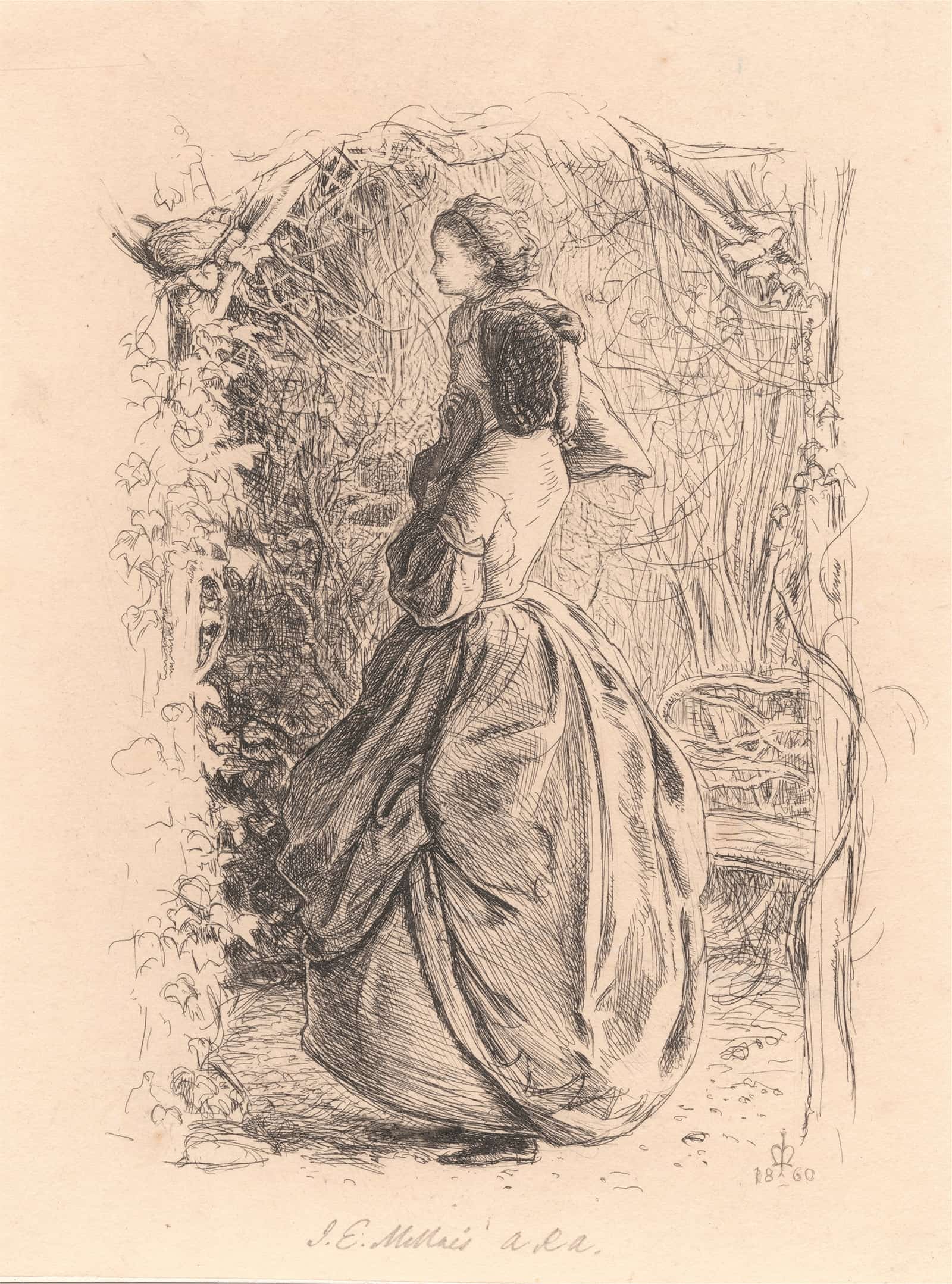 Happy Spring Time Woman And Child Looking At Bird In Nest by Sir John Everett Millais