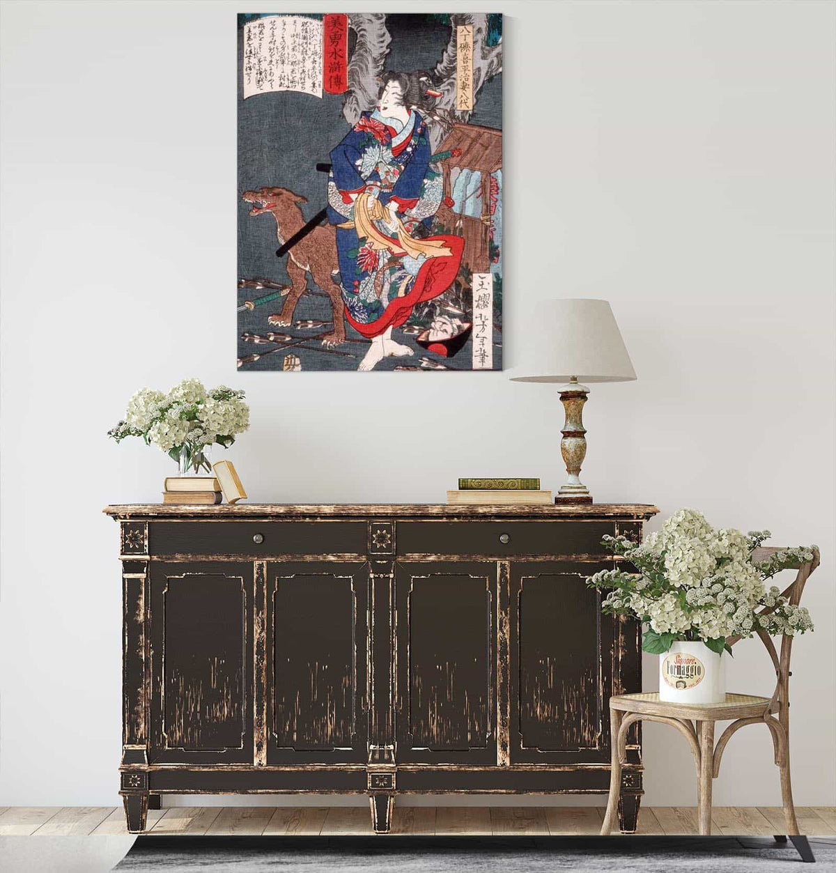 Hatchotsubute Kiheijis Wife Yatsushiro With A Dog by Tsukioka Yoshitoshi