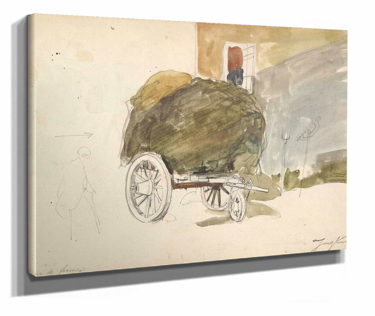 Haywagon In A Farmyard by Johan Barthold Jongkind