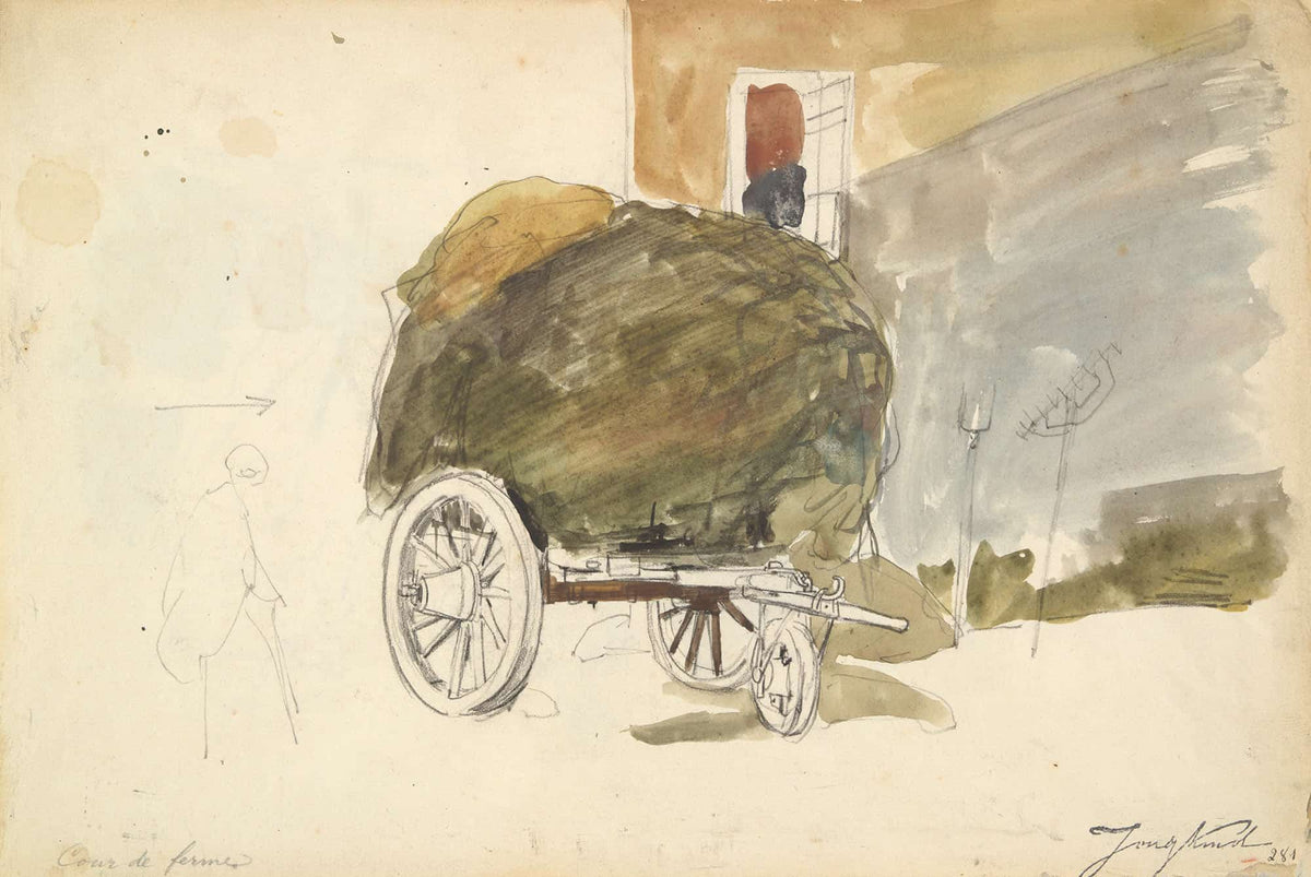 Haywagon In A Farmyard by Johan Barthold Jongkind