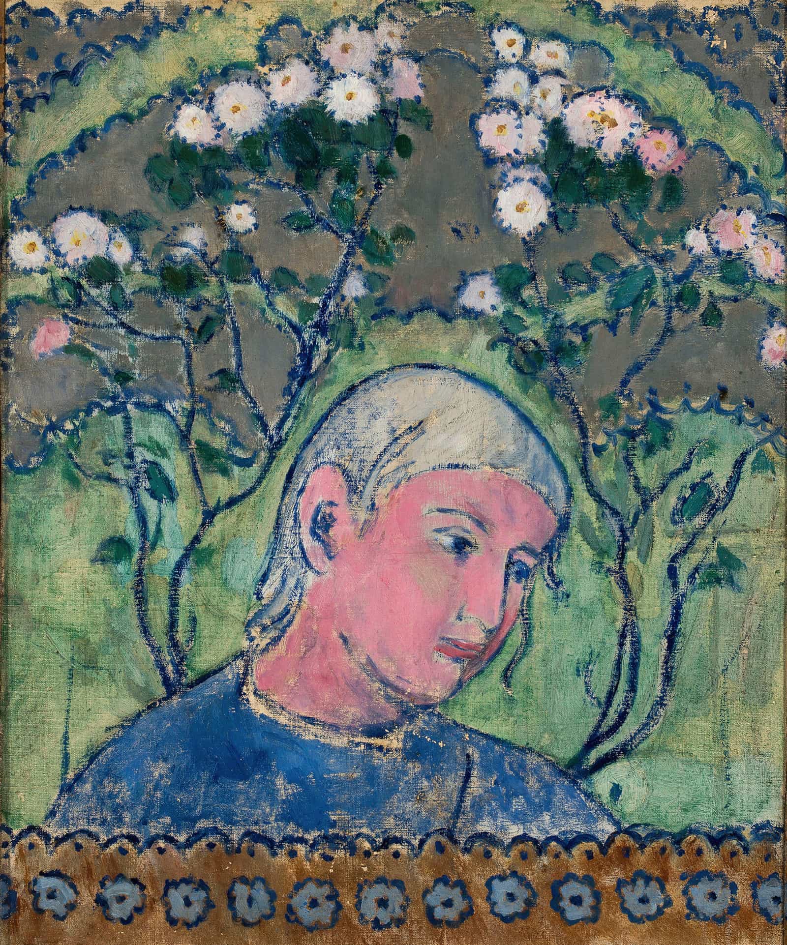 Head Of A Girl In Flowers by Tadeusz Makowski