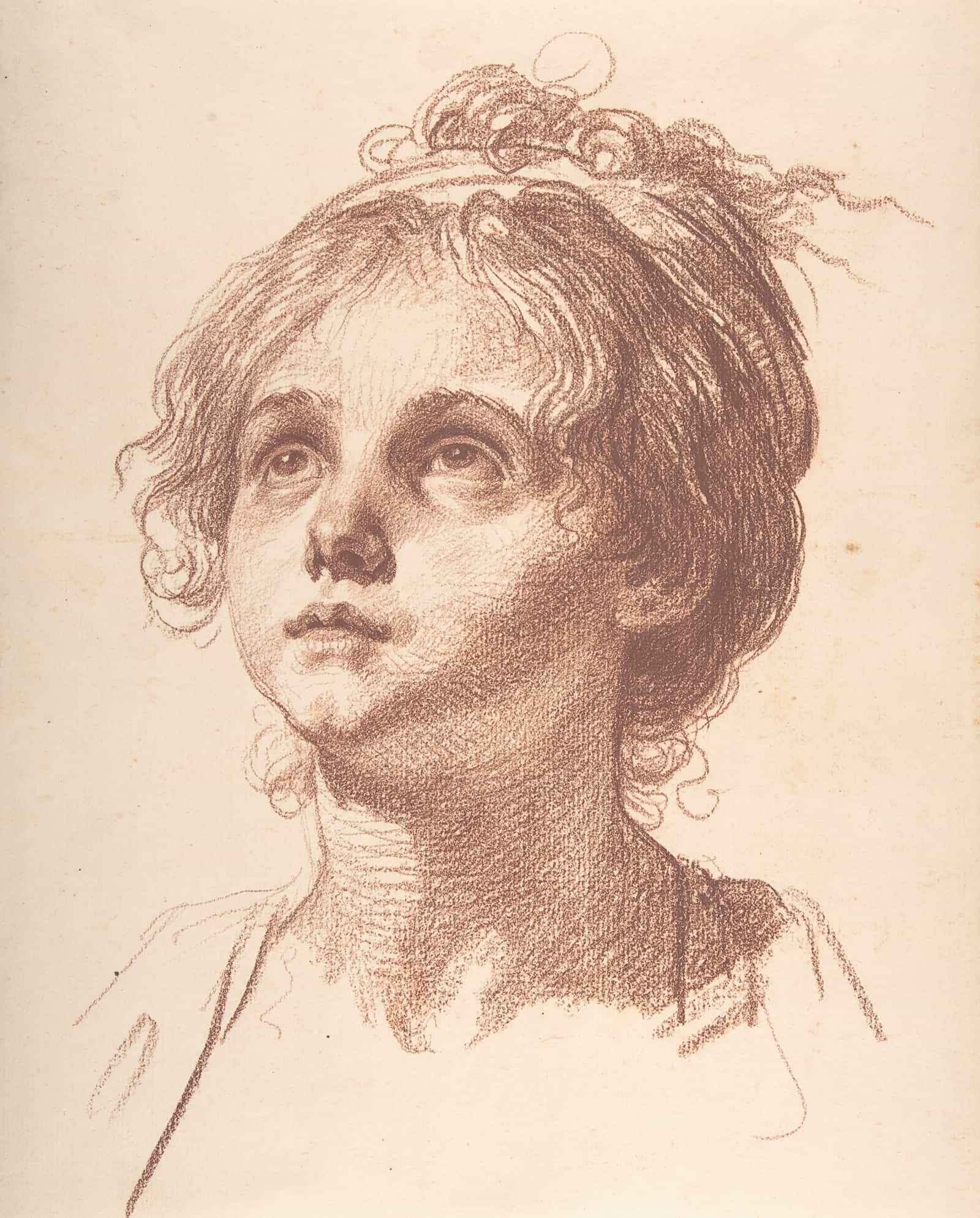 Head Of A Girl Looking Up by Jean Baptiste Greuze