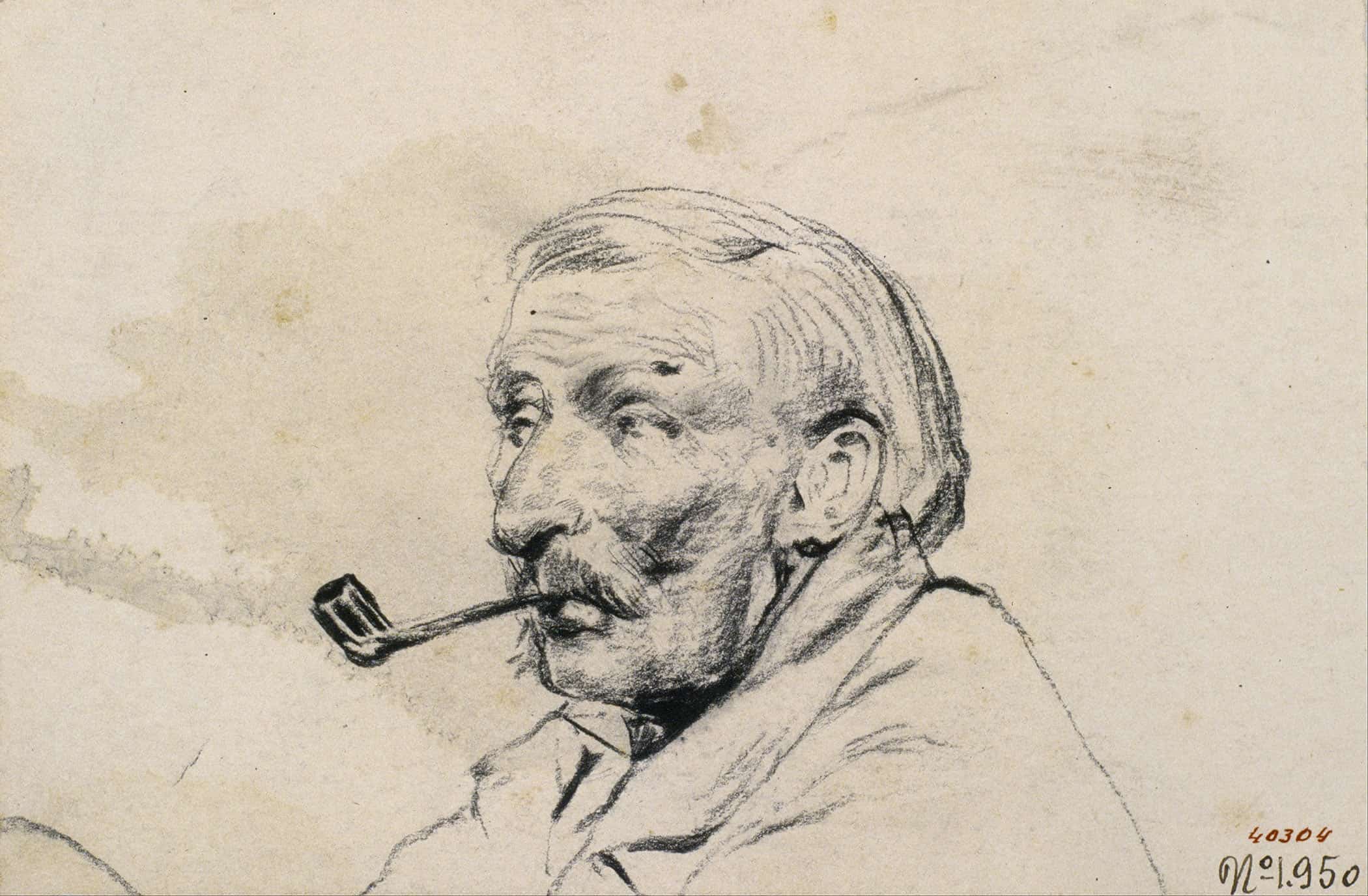Head Of A Man Smoking A Pipe by Santiago Rusinol