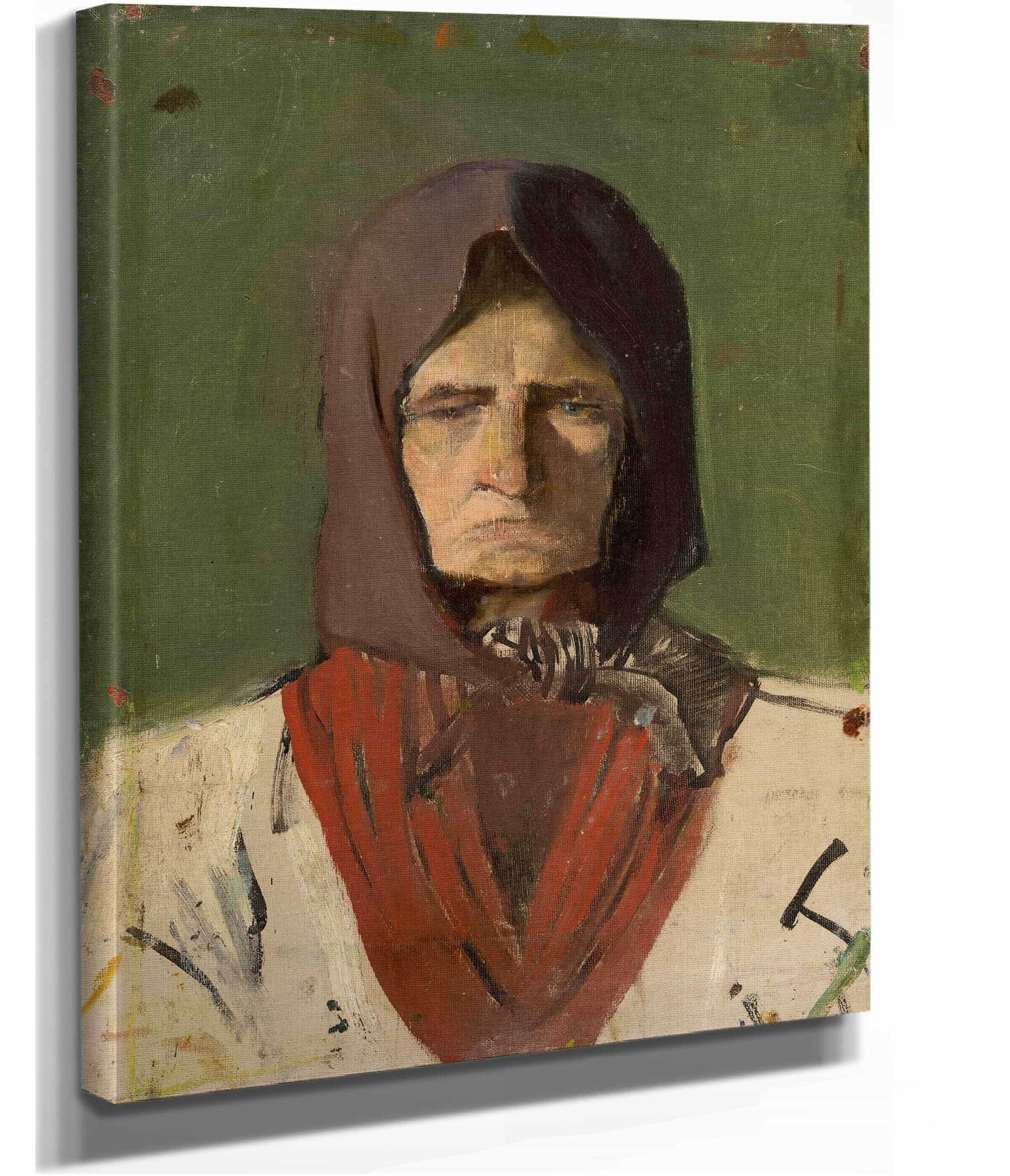 Head Of A Villager In A Dark Scarf   by Ladislav Mednyanszky