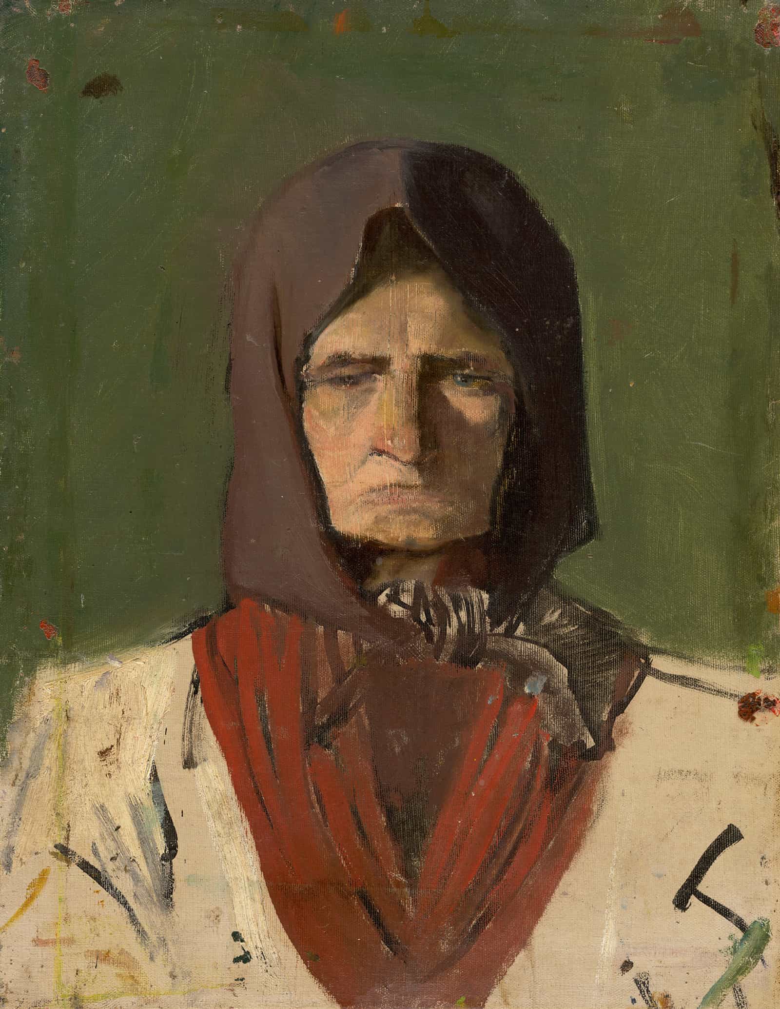 Head Of A Villager In A Dark Scarf   by Ladislav Mednyanszky