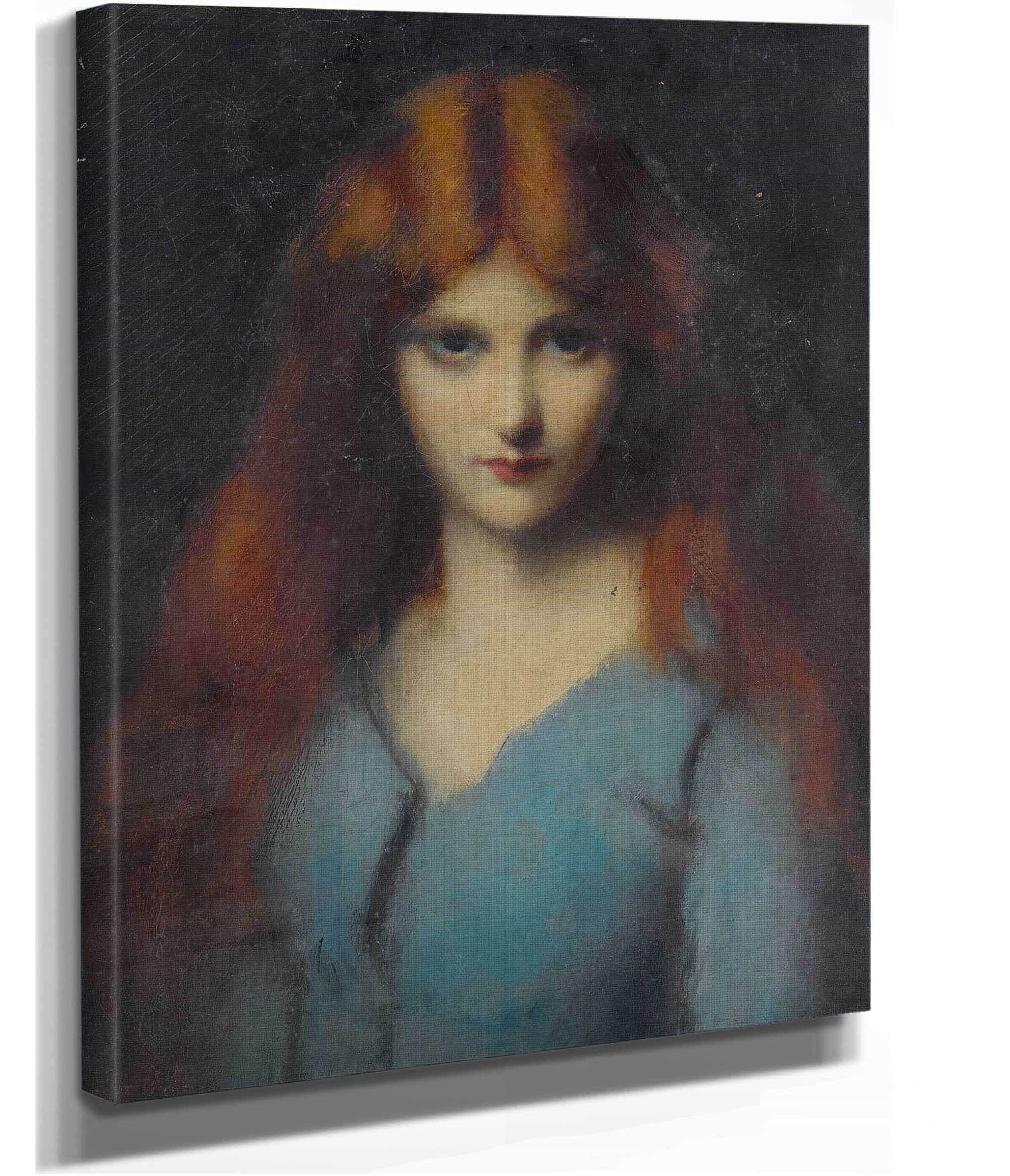 Head Of A Young Girl In A Blue Dress by Jean Jacques Henner