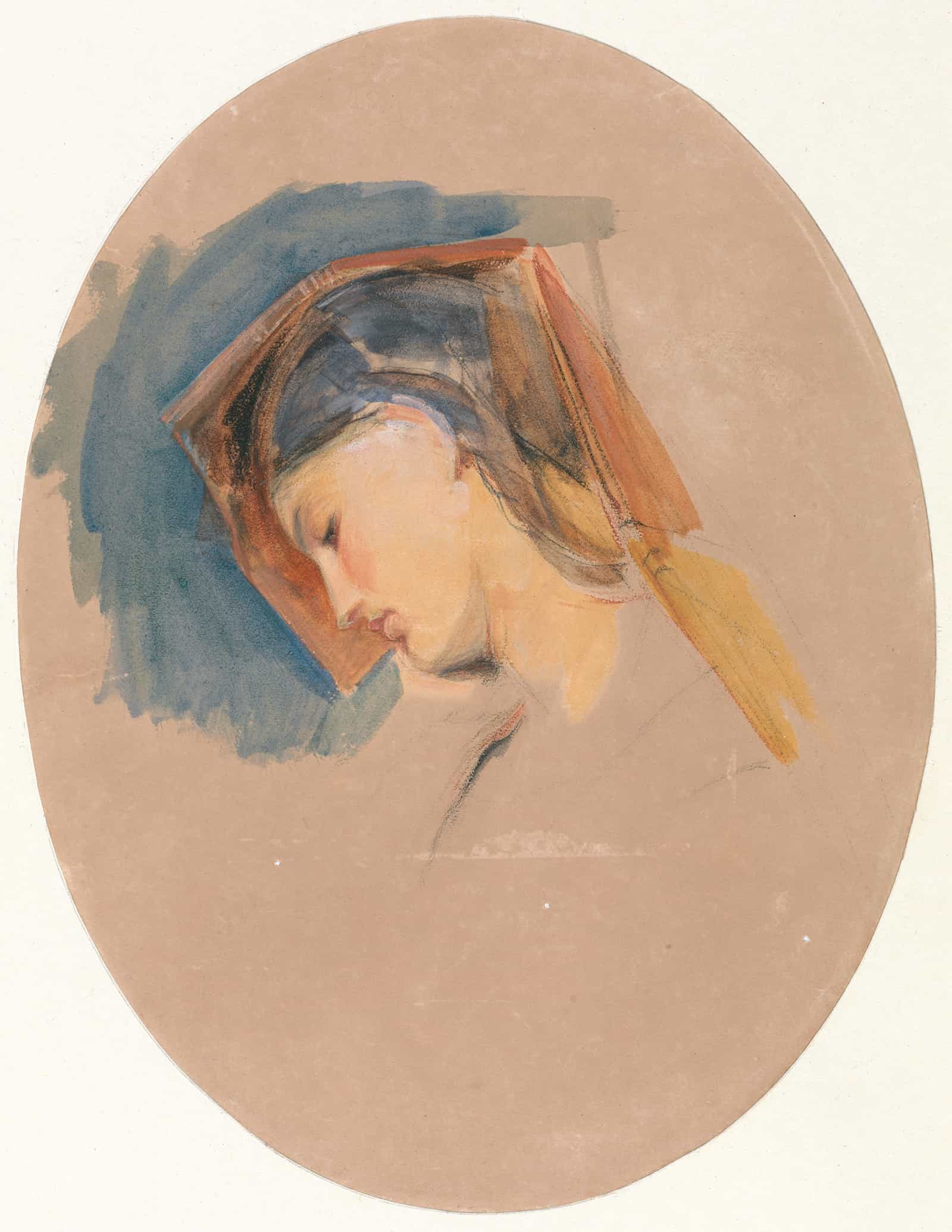 Head Of A Young Woman Between And by John Frederick Lewis