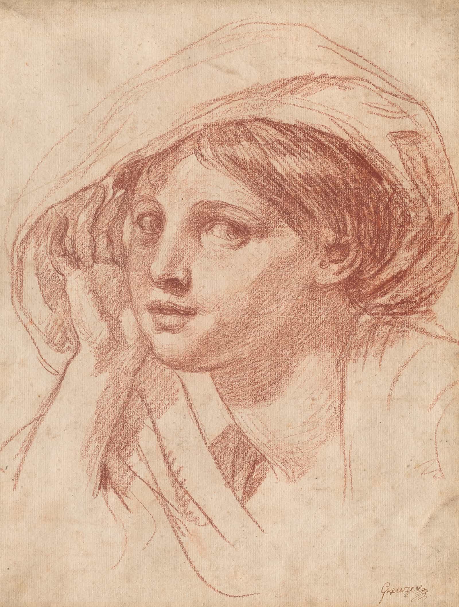 Head Of A Young Woman by Jean Baptiste Greuze