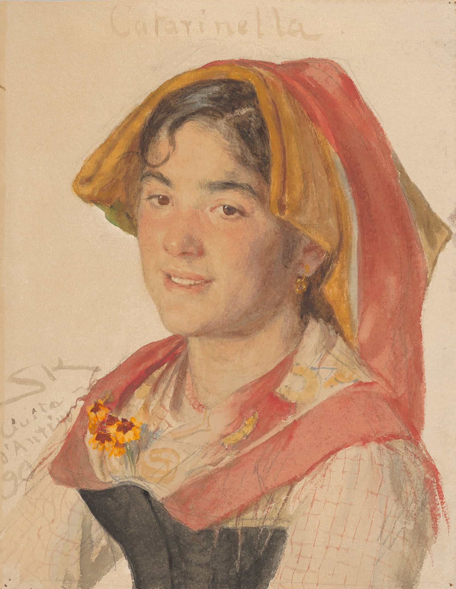 Head Of An Girl From Civita Dantino In Regional Dress Catarinella by Peder Severin Kroyer