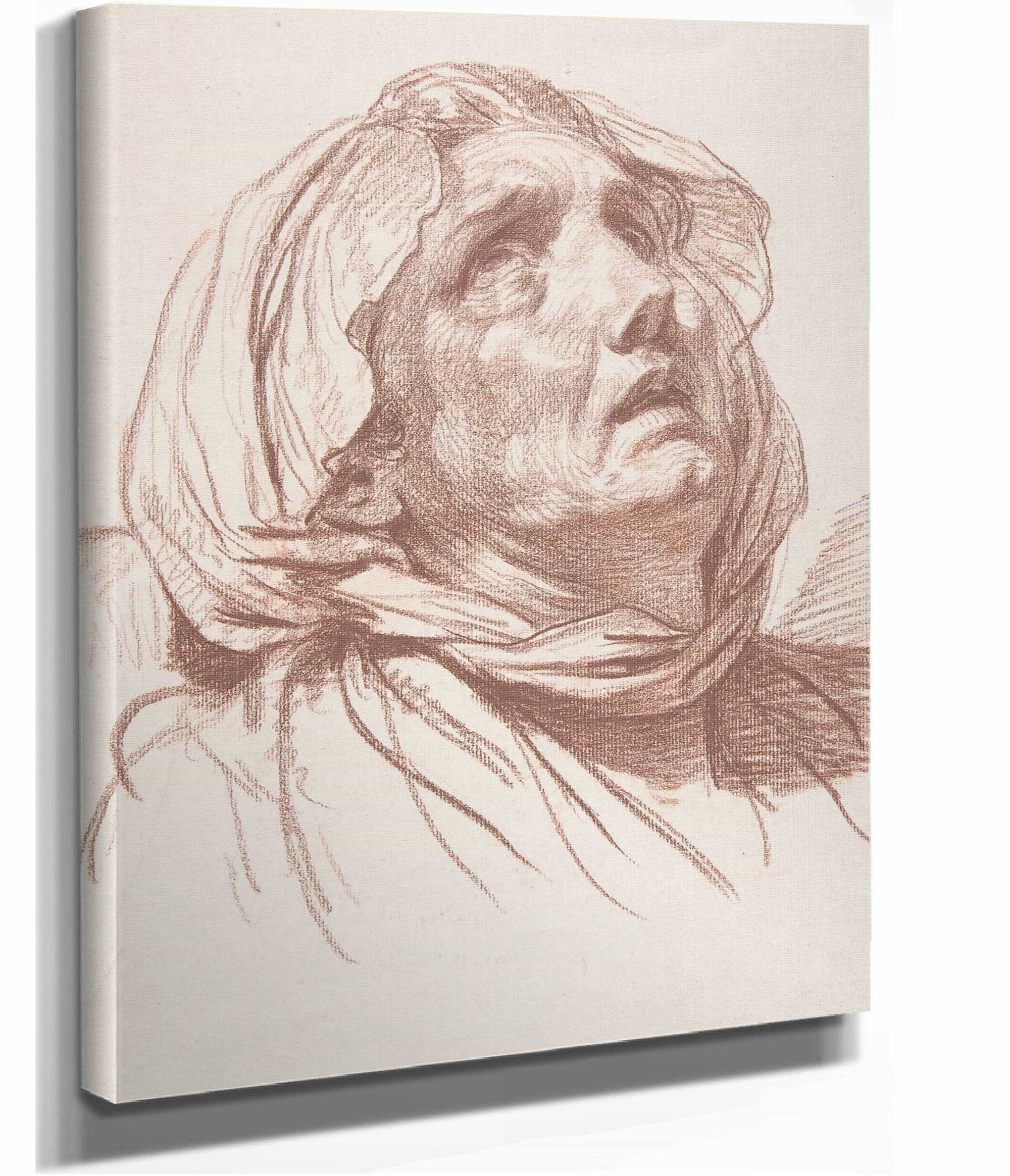 Head Of An Old Woman Looking Up by Jean Baptiste Greuze