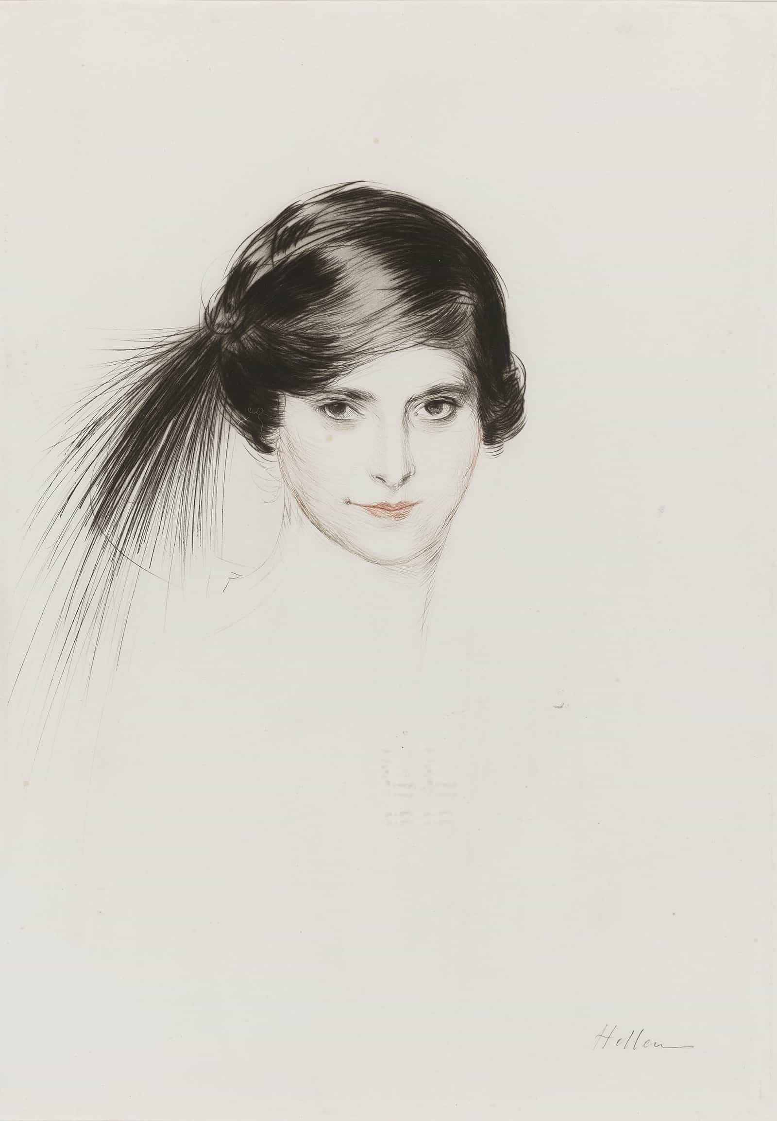 Head Of Helena Rubinstein With Egret Feathers by Paul Cesar Helleu
