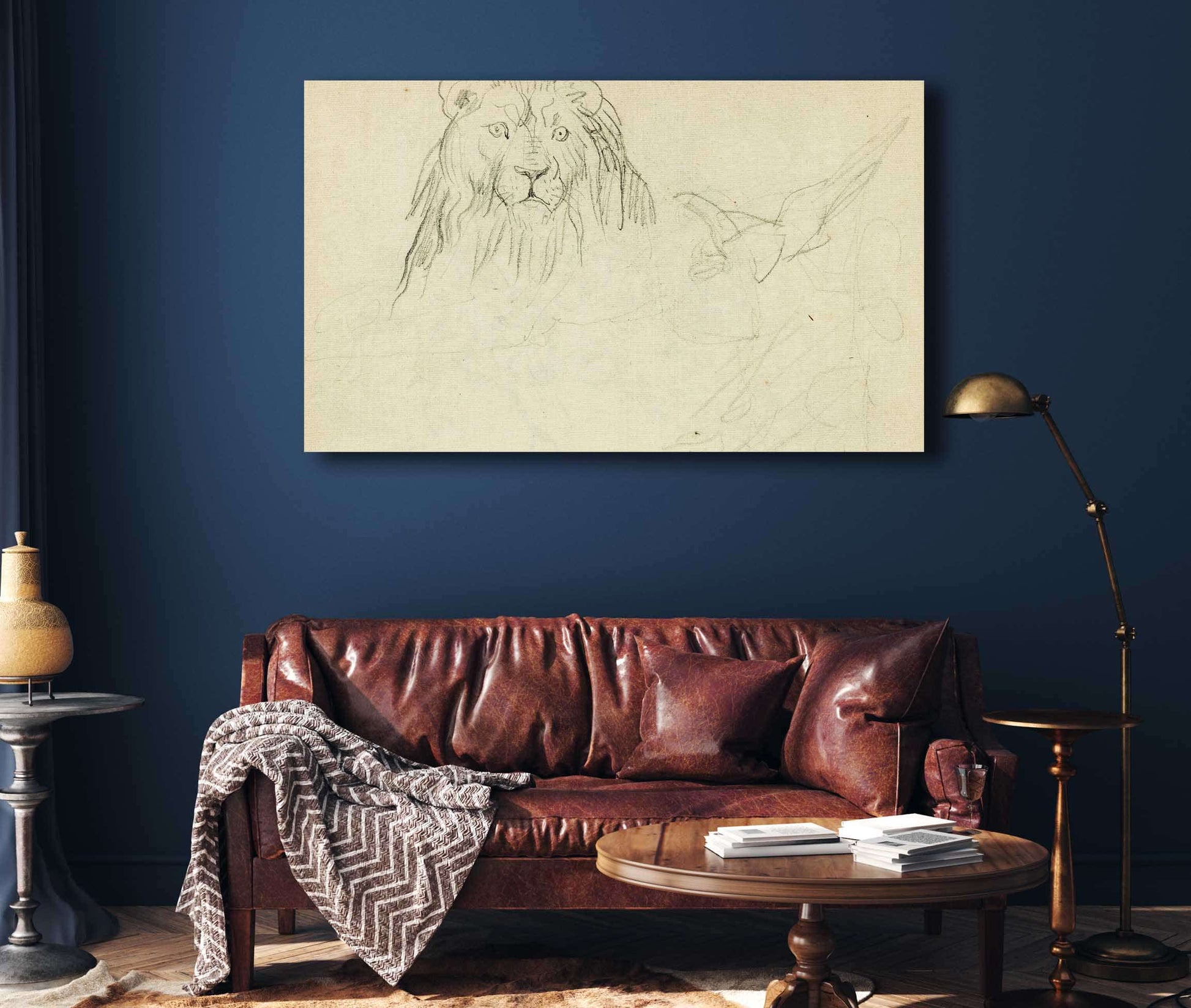Head On View Of Seated Lion  by Theodore Gericault
