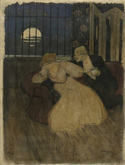 Heer In Rok Tracht Een Twijfelende Dame Op Een Sofa Te Overreden  by Theophile Alexandre Steinlen