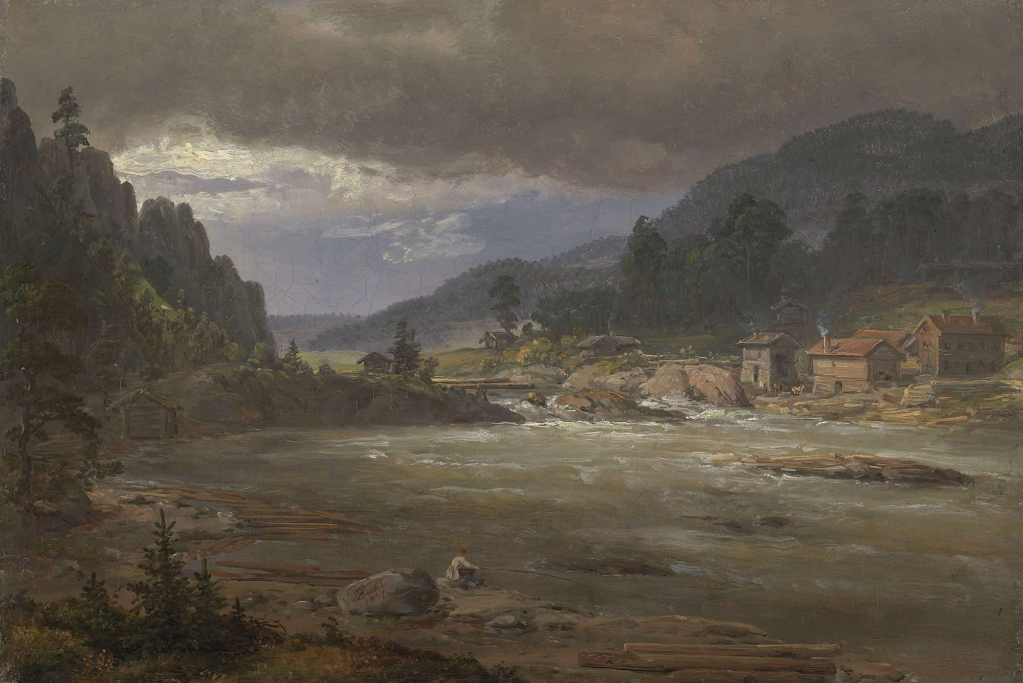 Hellefossen Near Hokksund by Johan Christian Dahl