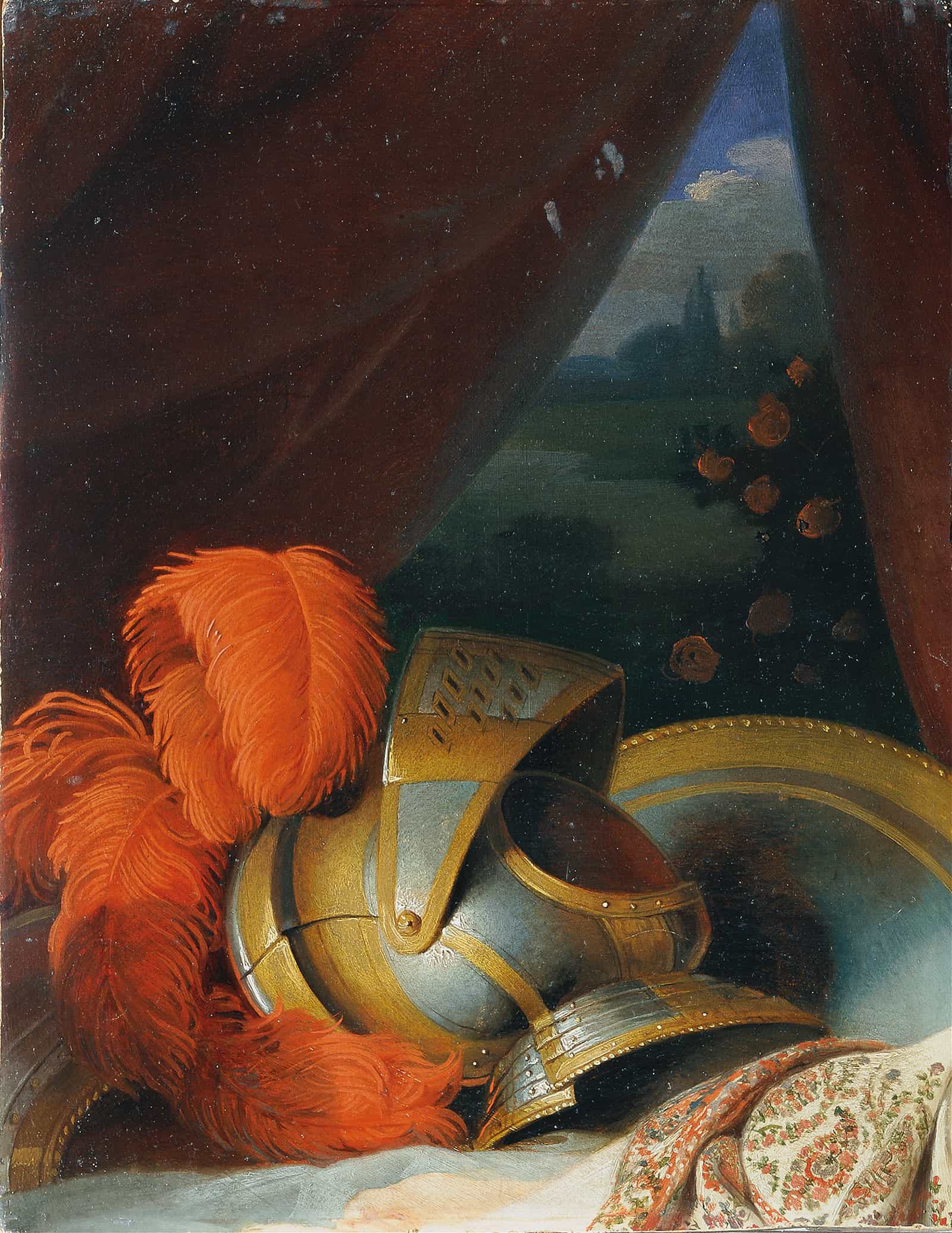 Helmet And Round Shield Possibly Detailed Study Of Chlorindens Baptism Before by Johann Peter Krafft