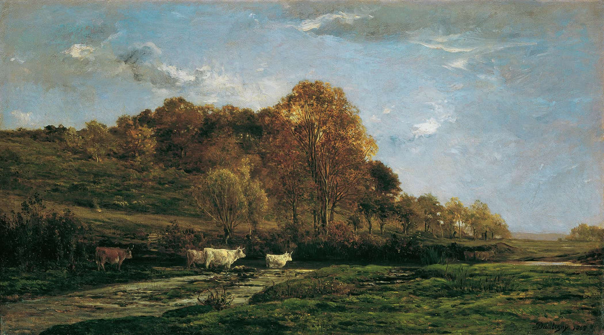 Herbstliche Aulandschaft Abendstimmung by Charles Francois Daubigny