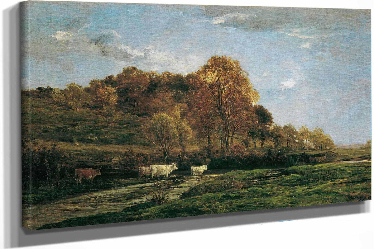Herbstliche Aulandschaft Abendstimmung by Charles Francois Daubigny